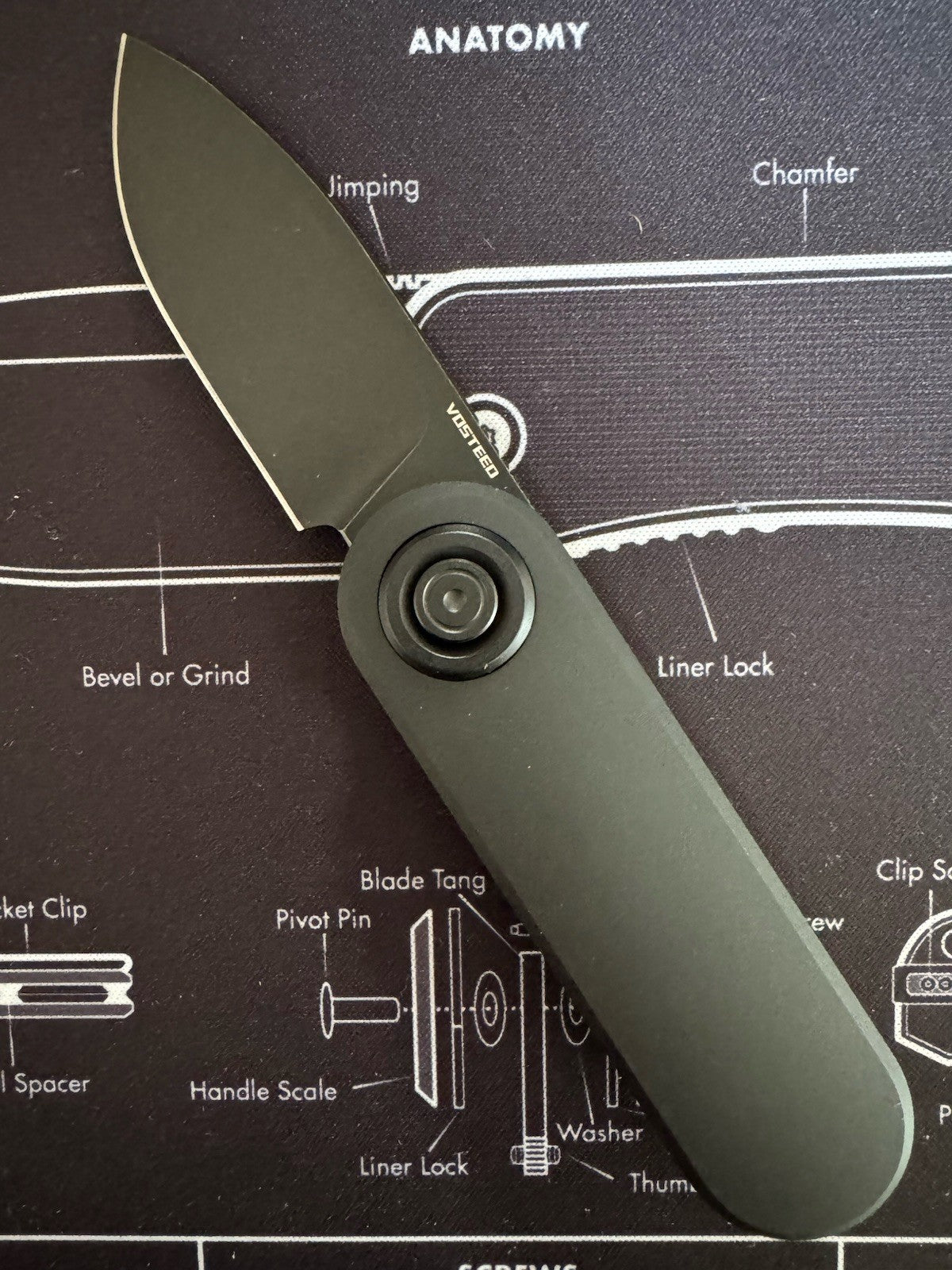 Vosteed Corgi V Folding Knife Black Aluminum Handle 14C28N Drop Point A3701