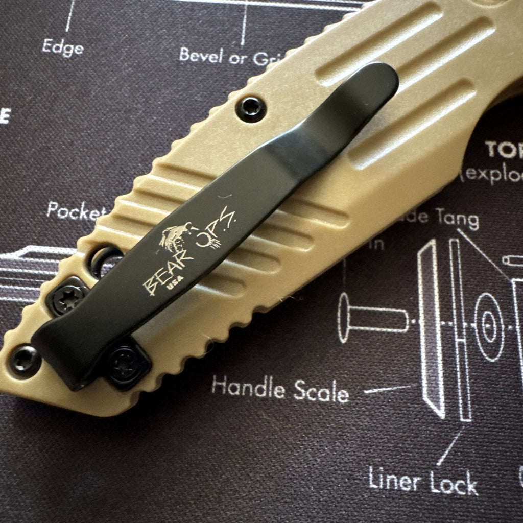 Bear & Son Rancor IX Slide Lock Flipper Knife 4-3/8" Blade - Desert Sand