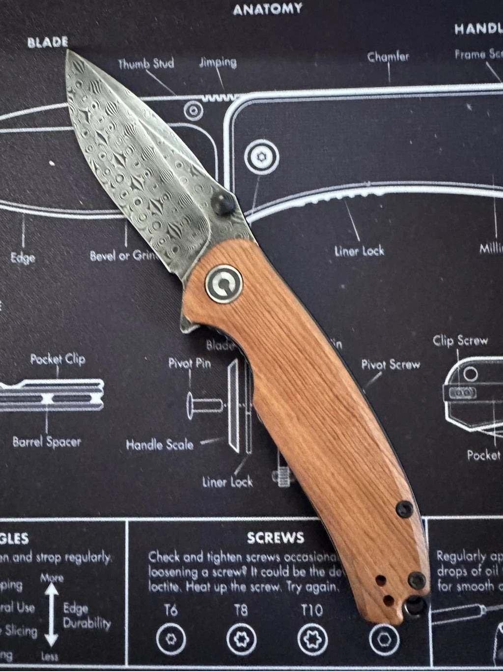 Civivi Pintail Linerlock Cuibourtia Wood Folding Damascus Pocket Knife 2020DS2