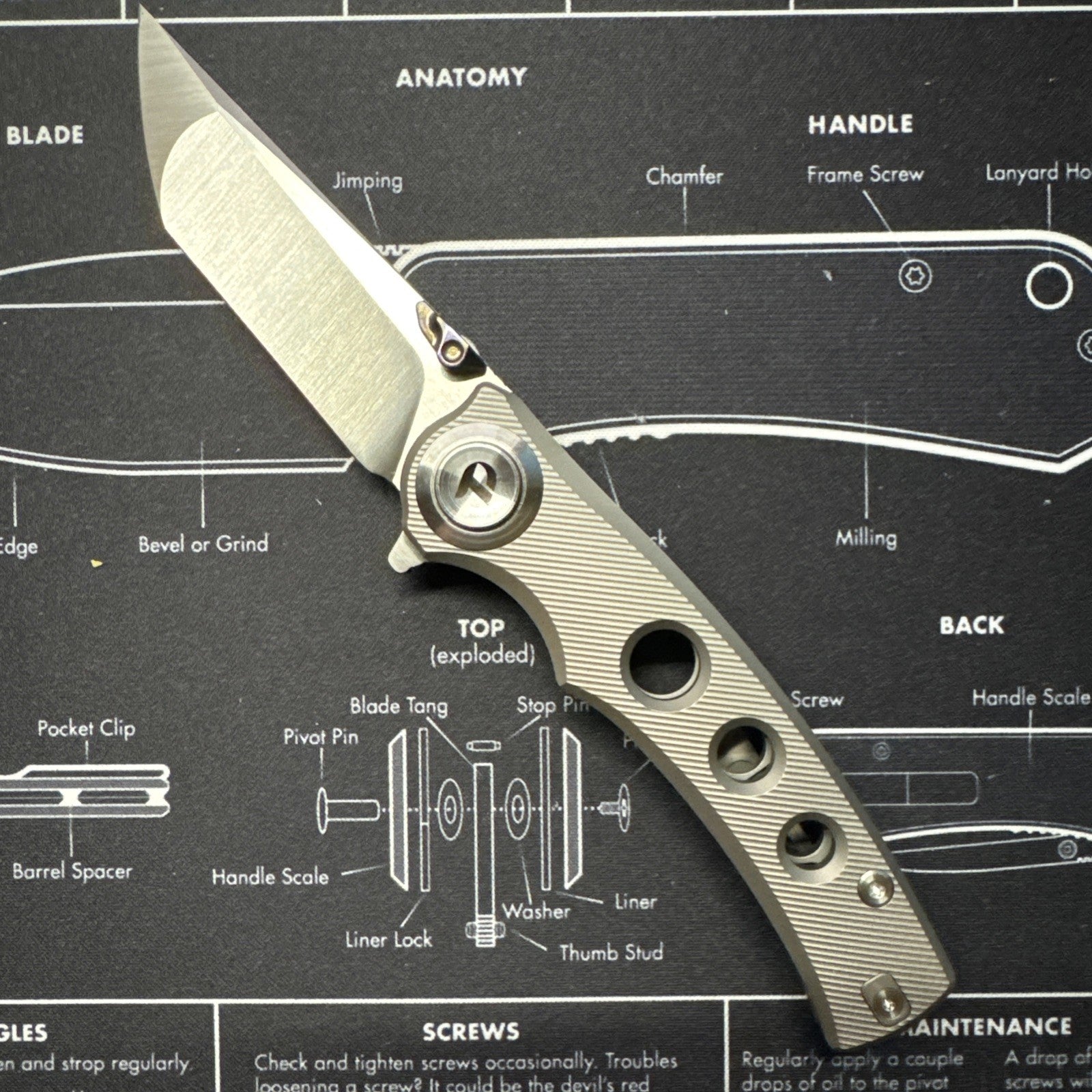 Dreamtech Folding Knife Tanto M390 Milled Titanium Folder 3915TG Timascus Thumb