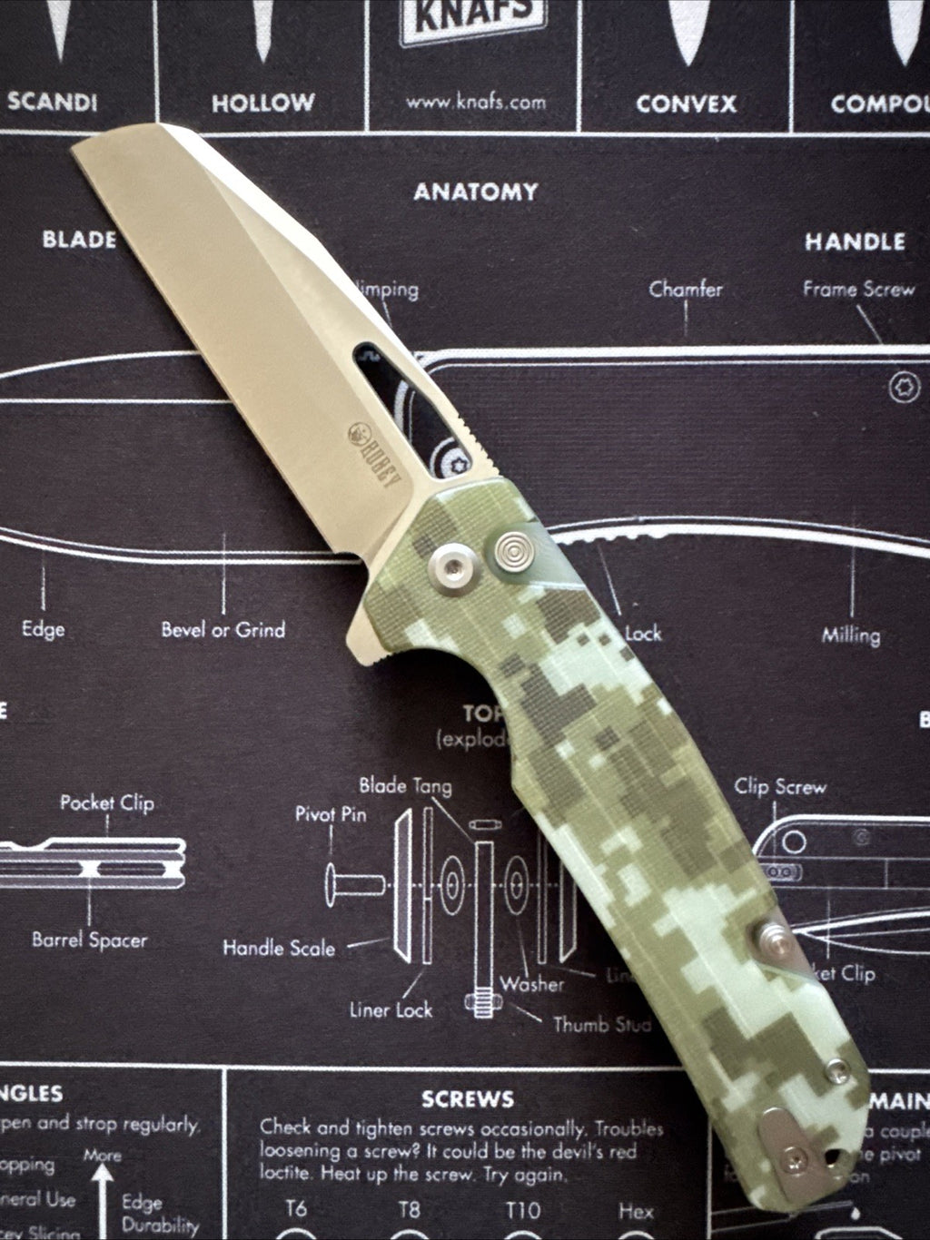 Kubey RDF Button Lock Folding Knife Camo G10 Handle AUS-10 Spear Point KU316C