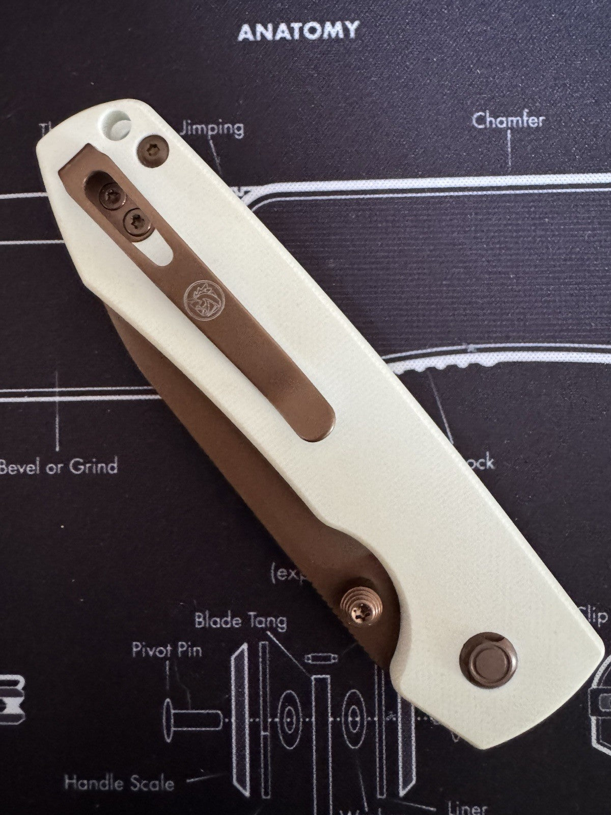 Vosteed Raccoon Folding Knife White G10 Handle 14C28N Plain Copper Dune A2913