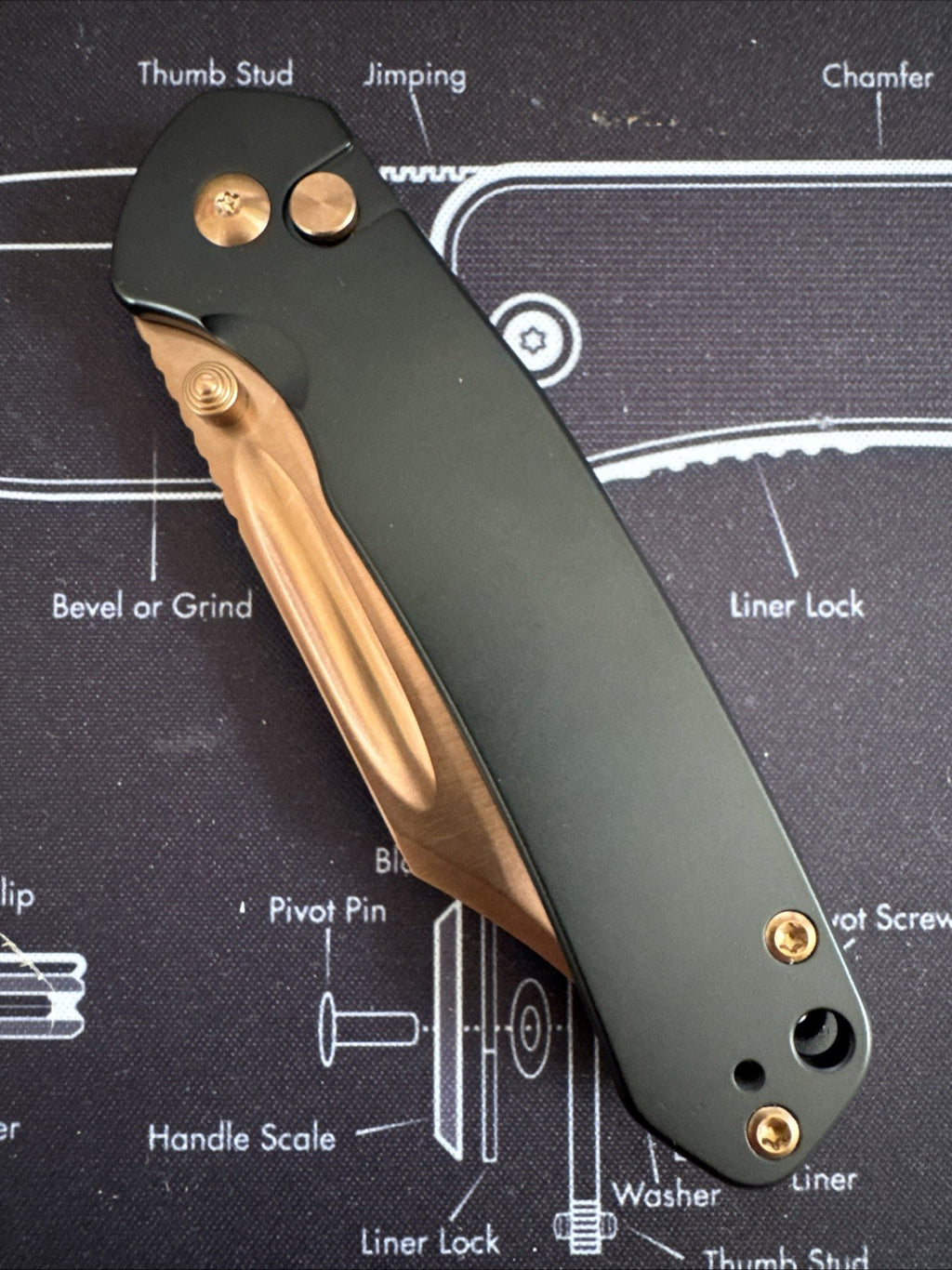 CJRB Bowie Pyrite Folding Knife 3.13" AR-RPM9 Steel Blade Black Stainless Handle