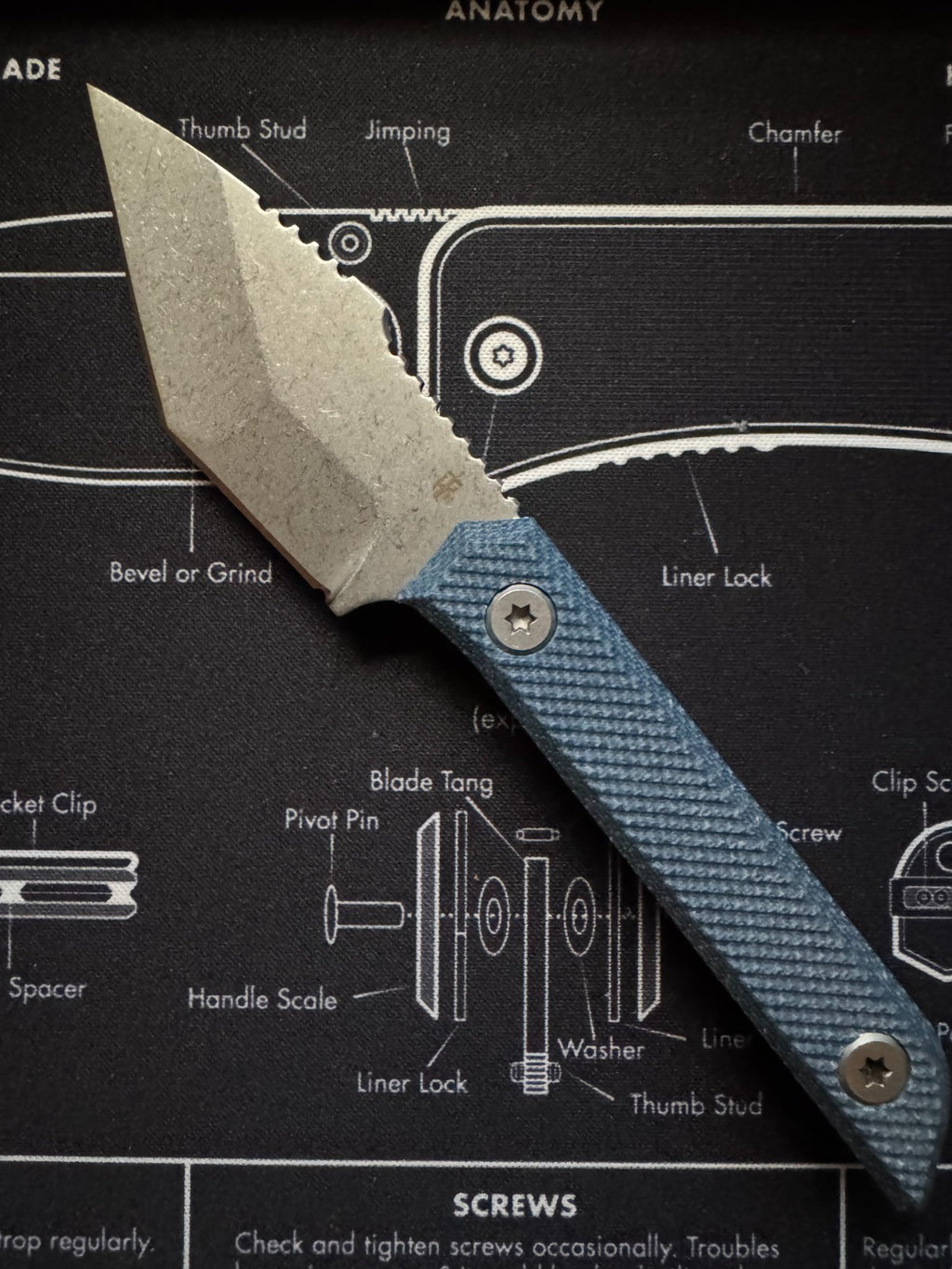 TacKnives Mini Marlin fixed Blade EDC - Blue Micarta - Satin Blade