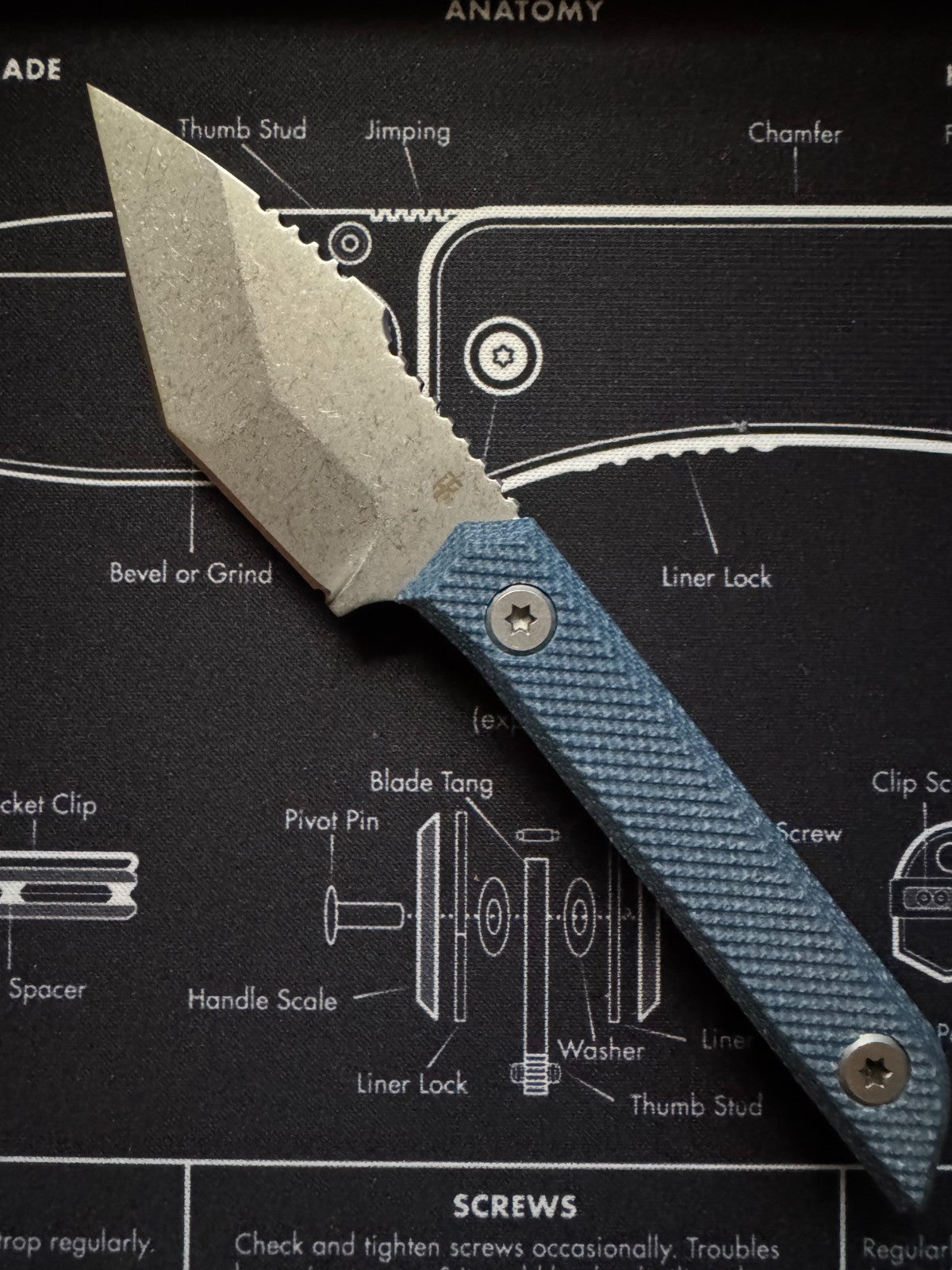 TacKnives Mini Marlin fixed Blade EDC - Blue Micarta - Satin Blade