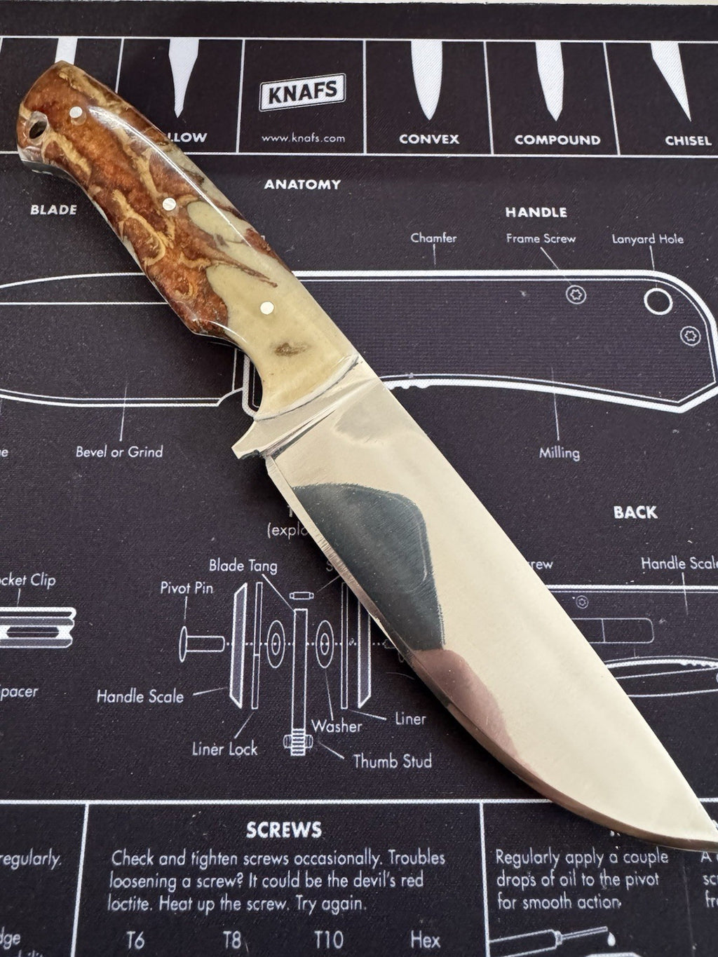 USA MADE Fixed blade - Stainless Polished Blade - Pinecone Handle 970 Bladeworks