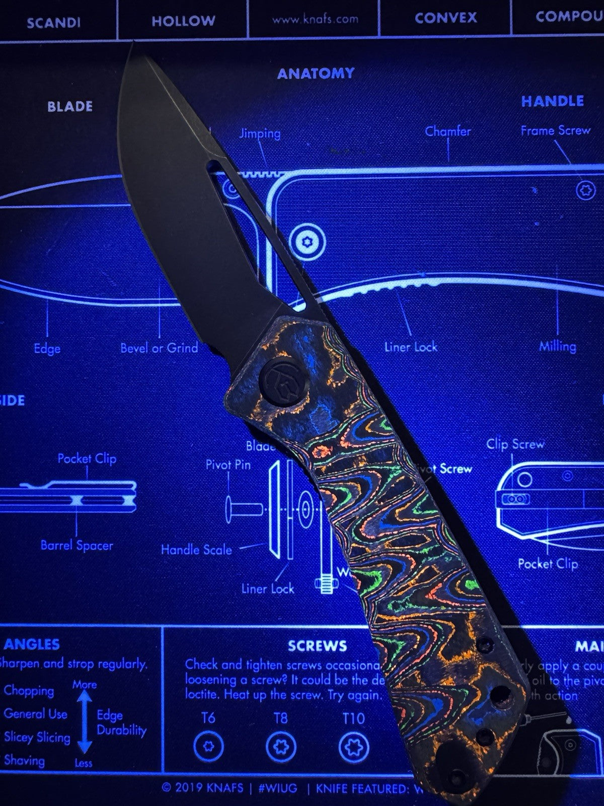 Kubey Thalia  80s Camo Carbon Knife M390 Blackwash Finish Sculpted By Lishen