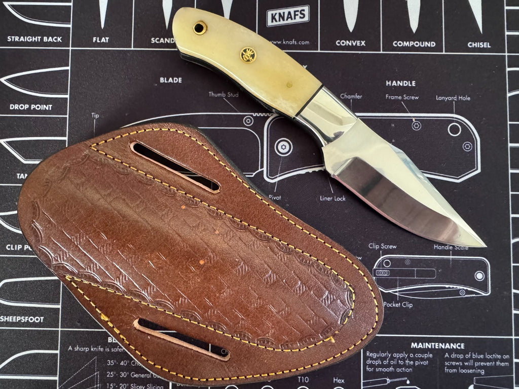 970 BladeWorks Handmade Hand Forged Hunting Knife Bone Handle w/ Cross Sheath