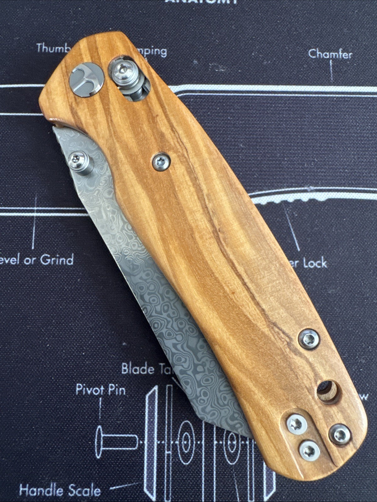 Bestechman Cicada's Wing Crossbar Lock Olive Wood Folding Damascus Knife MK06W2