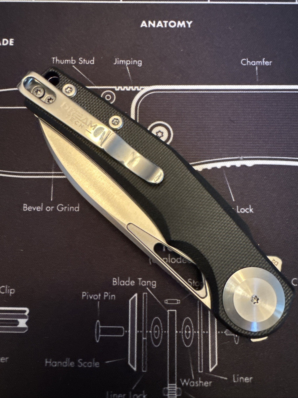 Dreamtech Button Lock, D4130GB, G10 Handle, D2 blade, Black