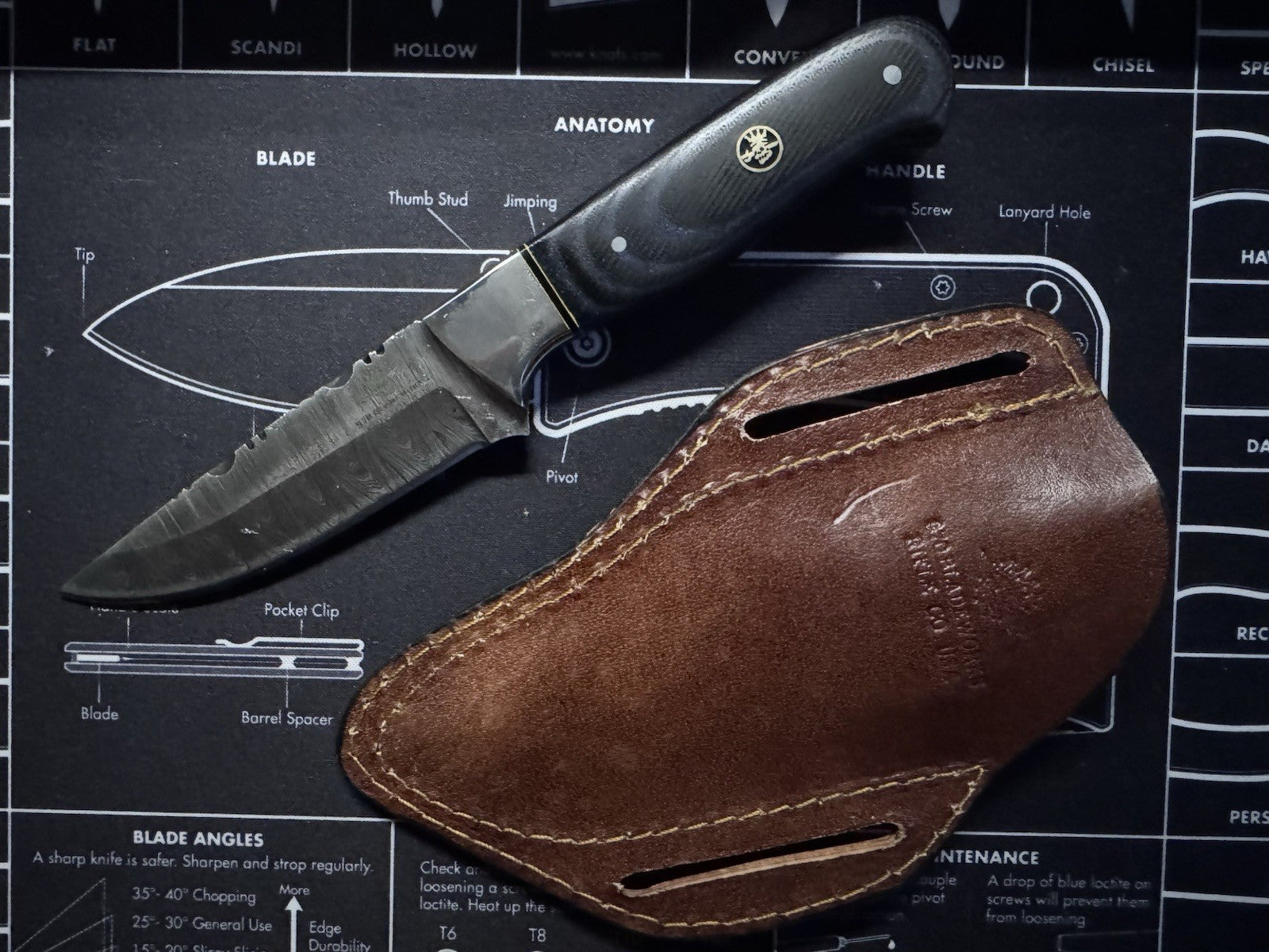 970 Blade Works Hand Made Hand Forged Damascus Steel Fixed Blade With Sheath