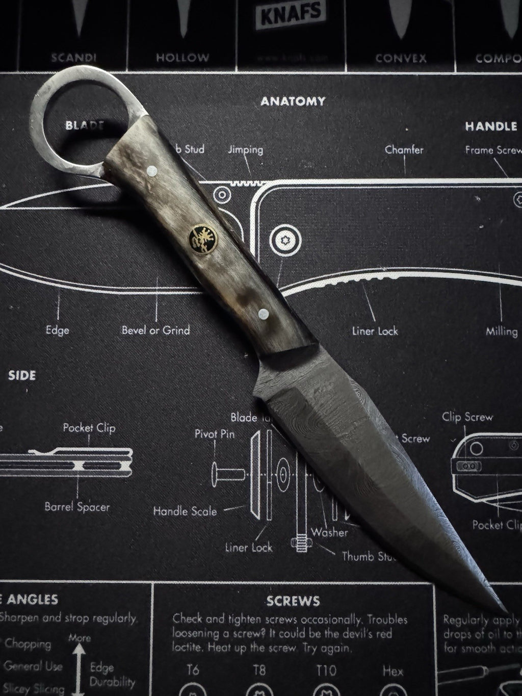 970 BladeWorks Damascus Fixed Blade Knife Bone Handle with Sheath