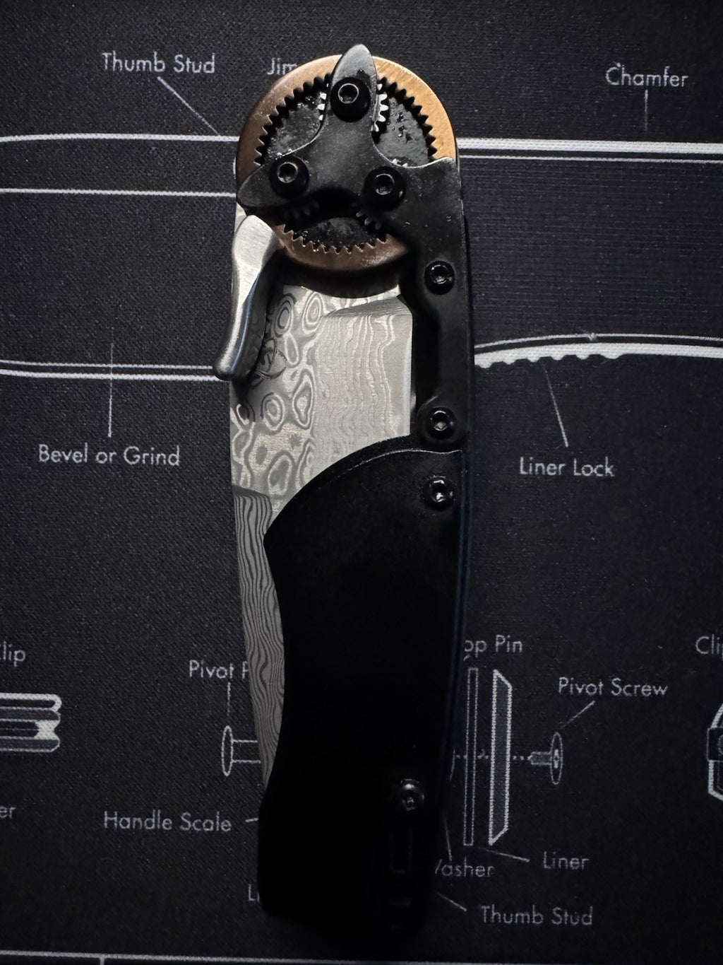 Mantis GH2027DP G&G Hawk Designs Gearhead Folding Knife 2.875" Damascus Drop