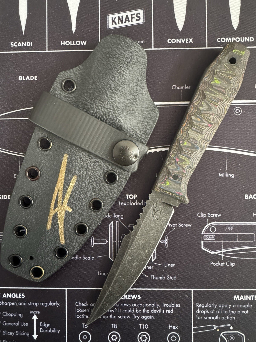 Jason Knight Mini Coffin Bowie 80’s Camo Carbon / Sheath Signed By Jason Knight