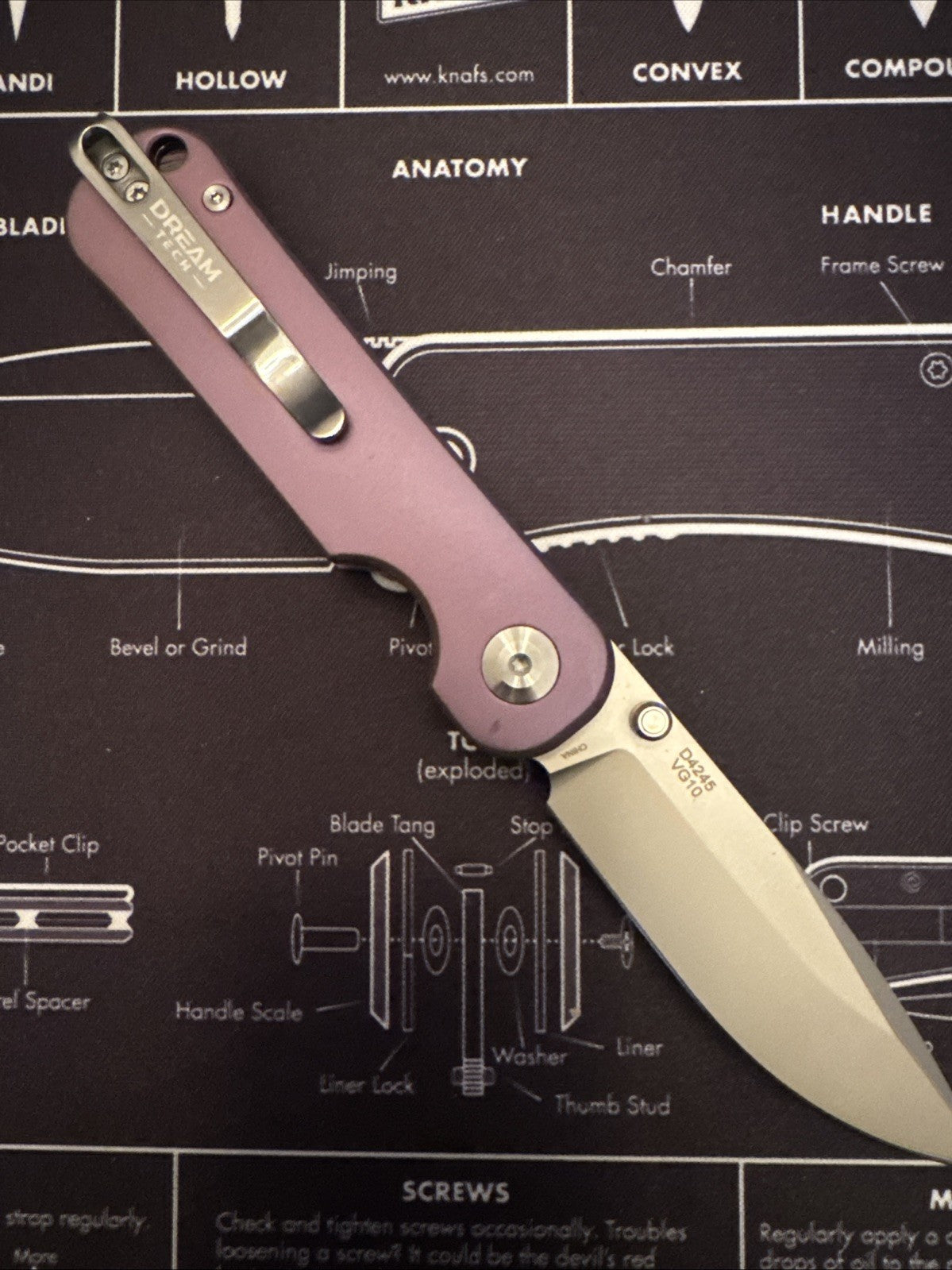 Dreamtech Button Lock, Purple Titanium Handle, DG10 Blade, Model D4245TP