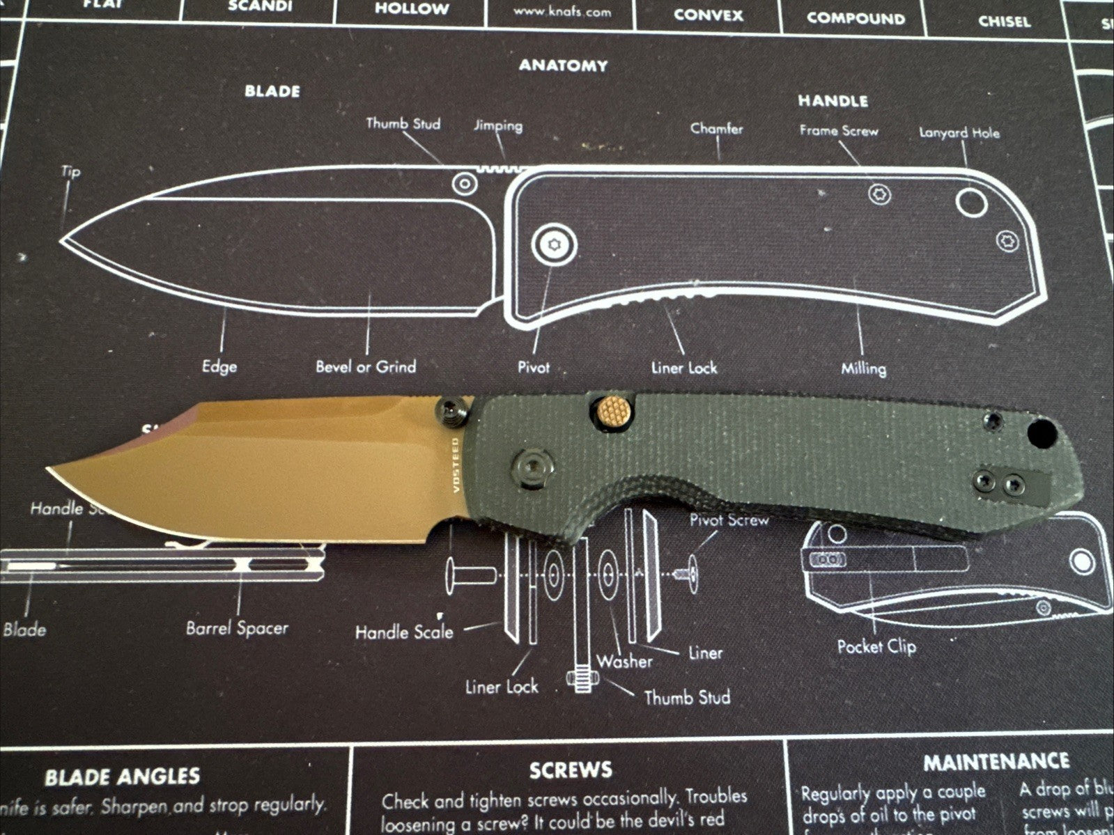 Vosteed Raccoon 2.0 Copper Dune Black Micarta Handle Folding Knife