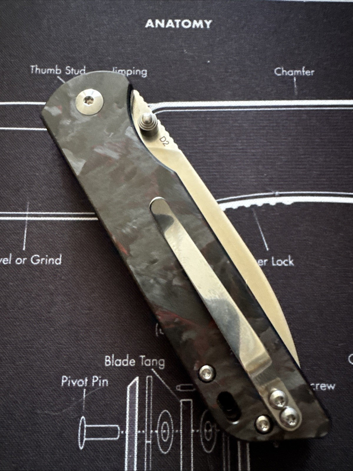 QSP Parrot V2 Liner Lock Knife Red Shred CF + G-10 (3.25" Satin)