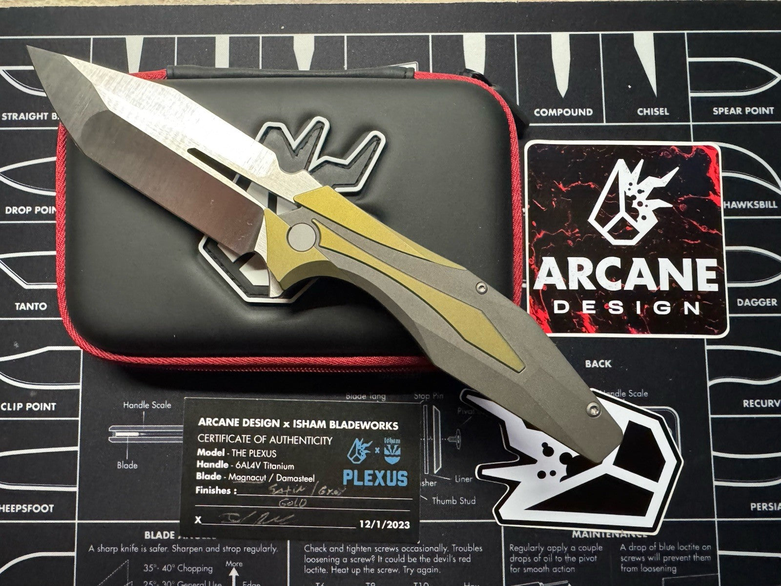 Arcane Design x Isham Bladeworks PLEXUS Knife Bronze/Gray Ti (3.5" Satin)