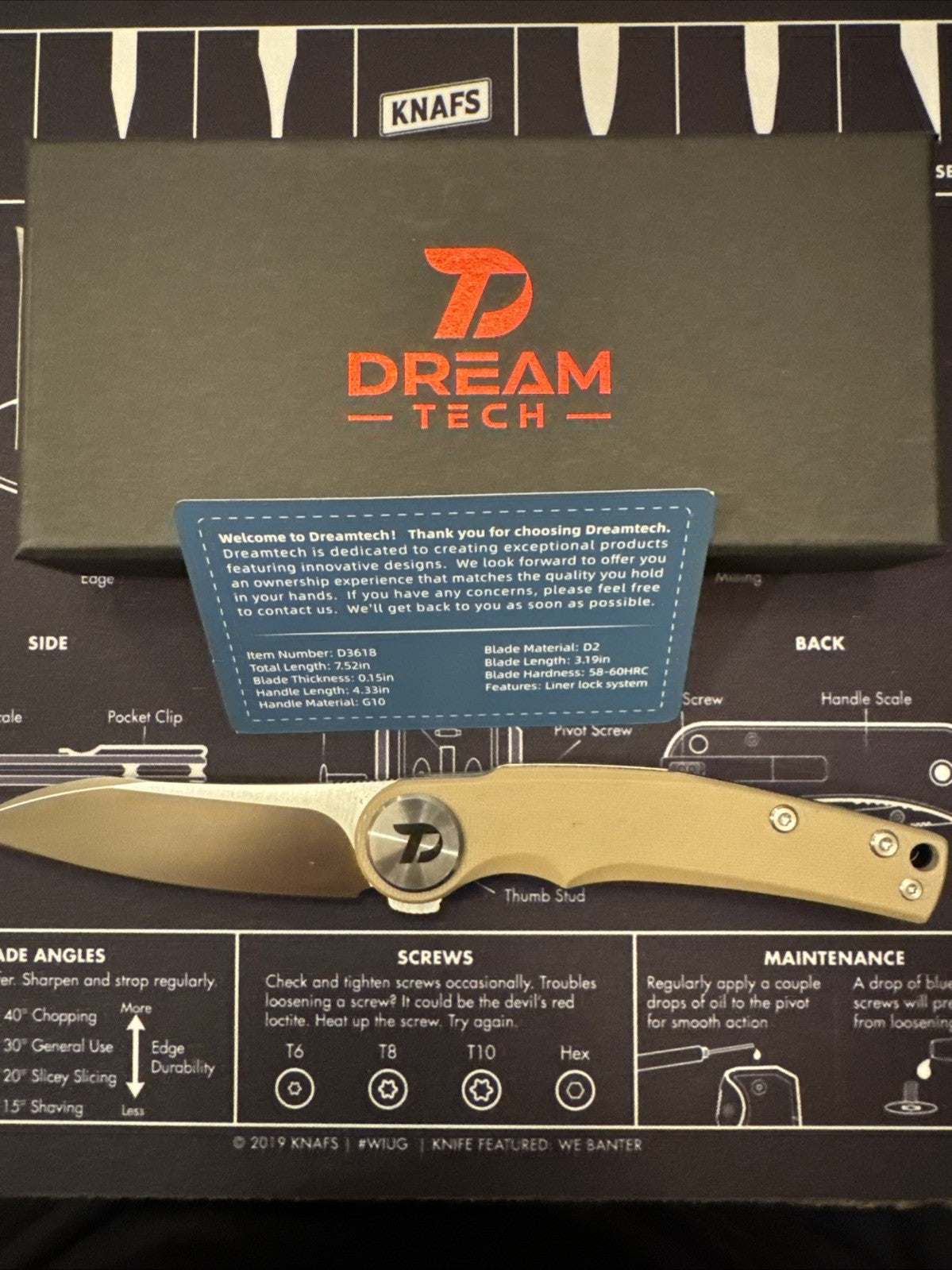 Dreamtech D2 Blade, G10 Handle, Model D3618GD, Tan