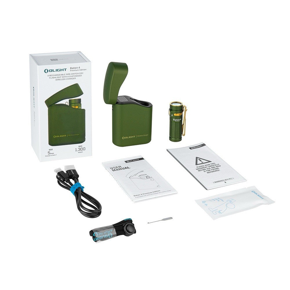 Green Olight Baton 4 Premium Edition Rechargeable Flashlight White (1300)