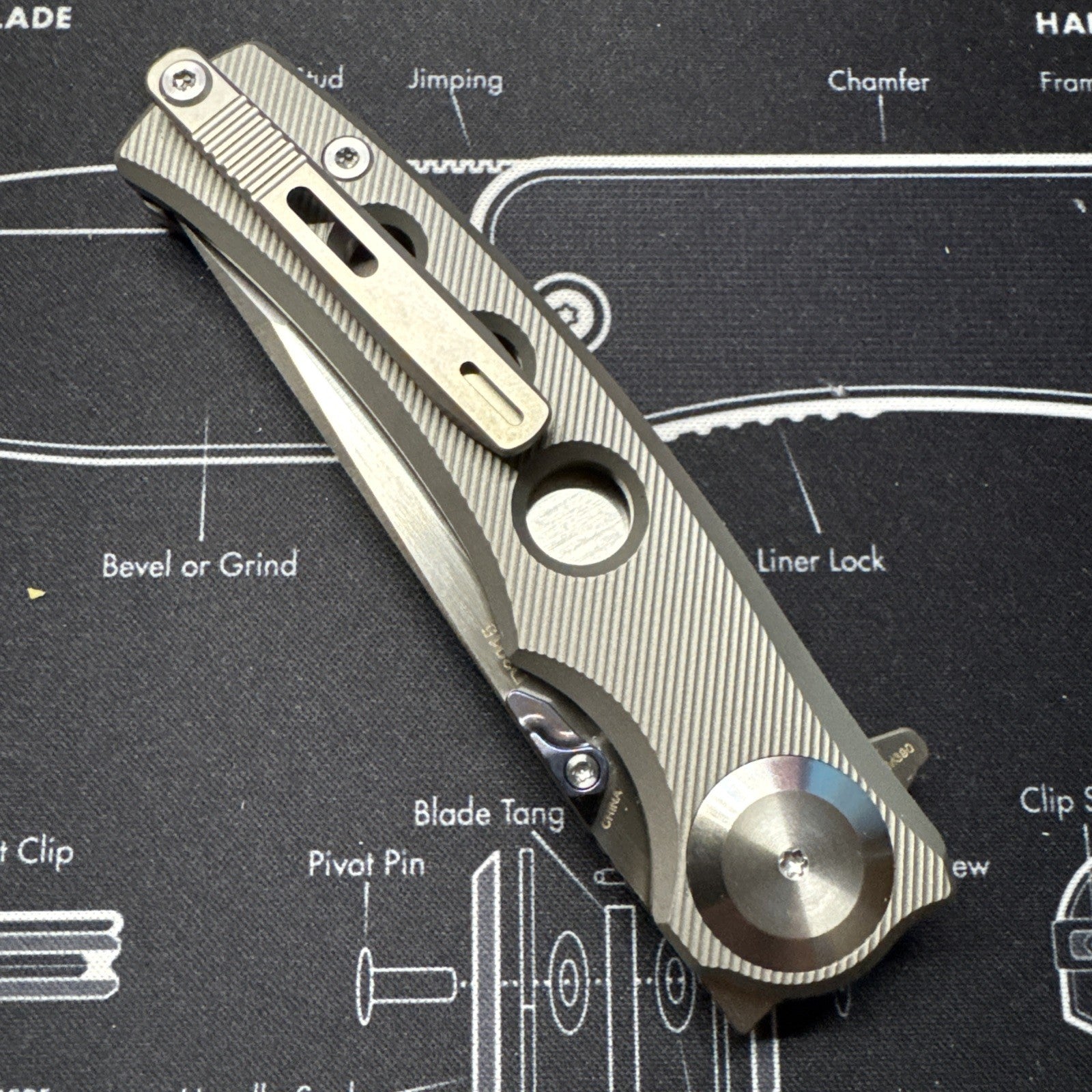 Dreamtech Folding Knife Tanto M390 Milled Titanium Folder 3915TG Timascus Thumb