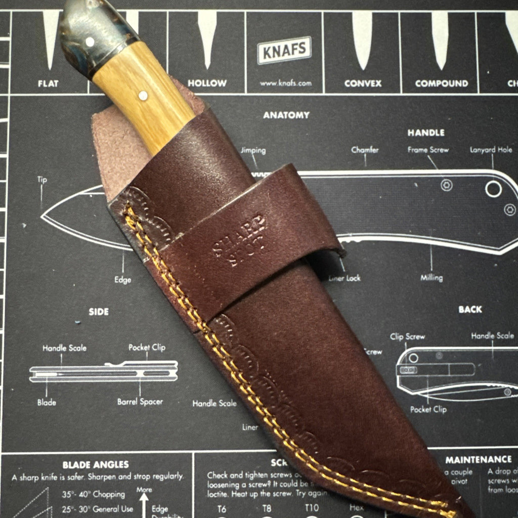 Tanto Mirror Polished Fixed Blade, Leather Sheath