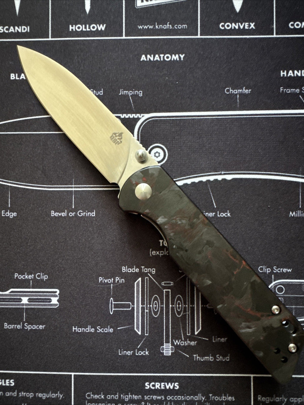 QSP Parrot V2 Liner Lock Knife Red Shred CF + G-10 (3.25" Satin)