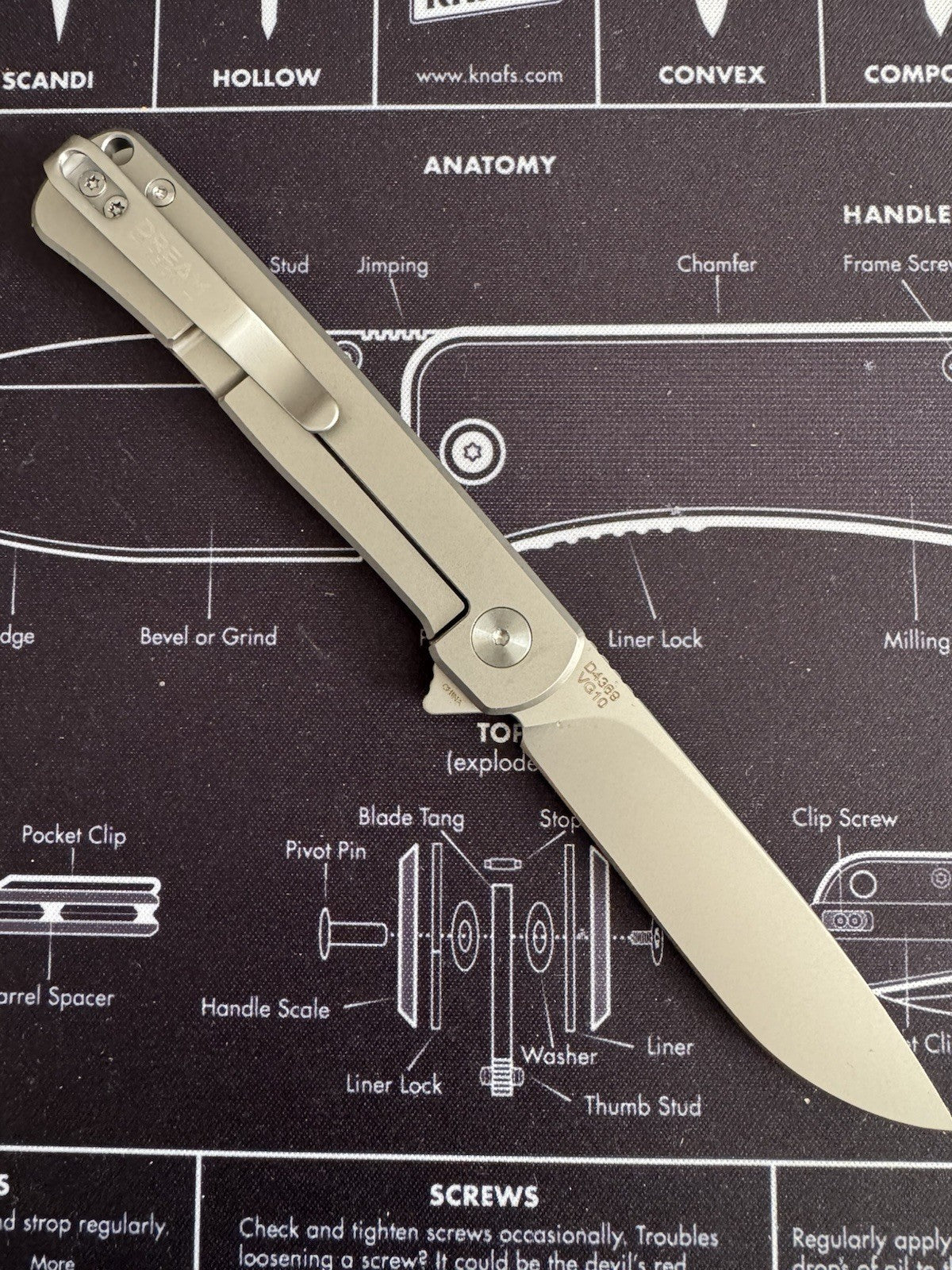 Dreamtech Framelock Gray Titanium Folding D2 Steel Drop Pt Pocket Knife K4369G