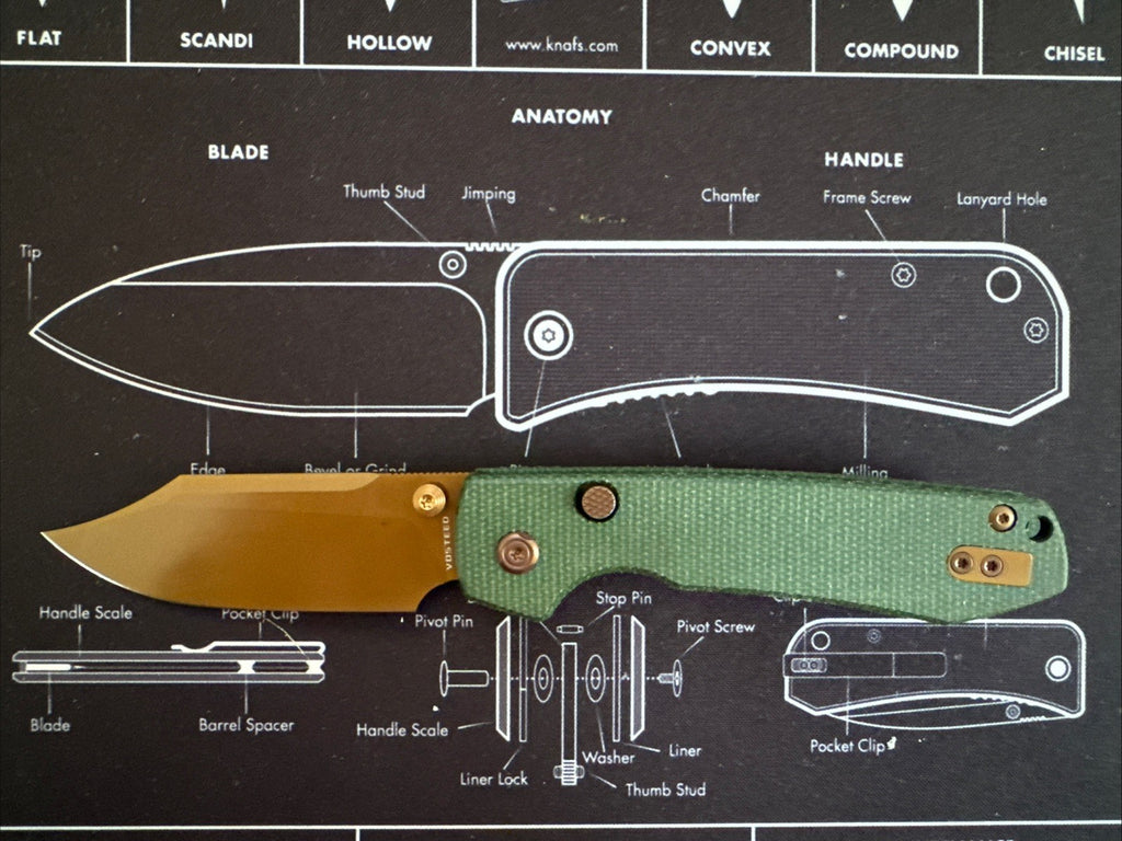 Vosteed Raccoon Copper Dune Green Micarta Handle Folding Knife