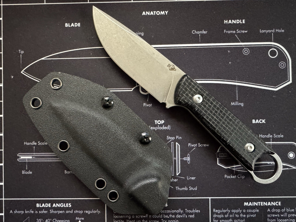 BOP Noble – D2 Fixed Blade Knife with Micarta Handle & Kydex Sheath