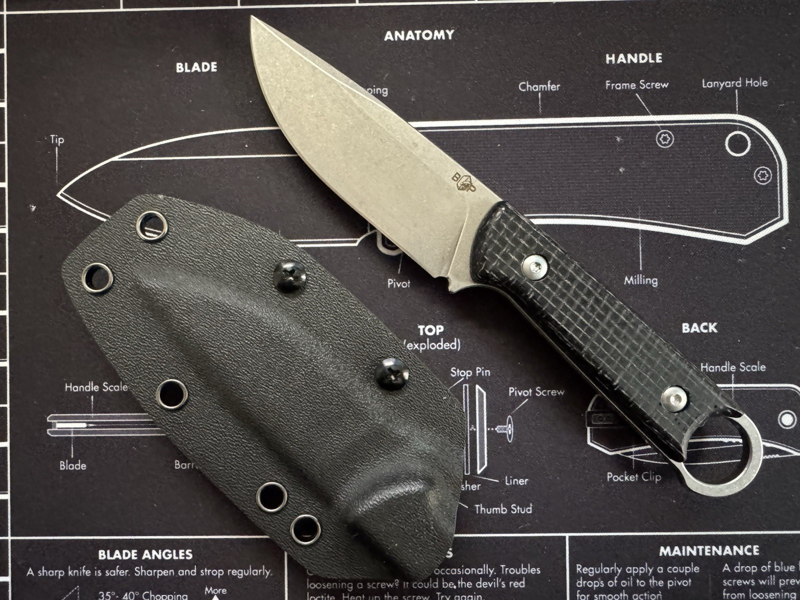 BOP Noble – D2 Fixed Blade Knife with Micarta Handle & Kydex Sheath