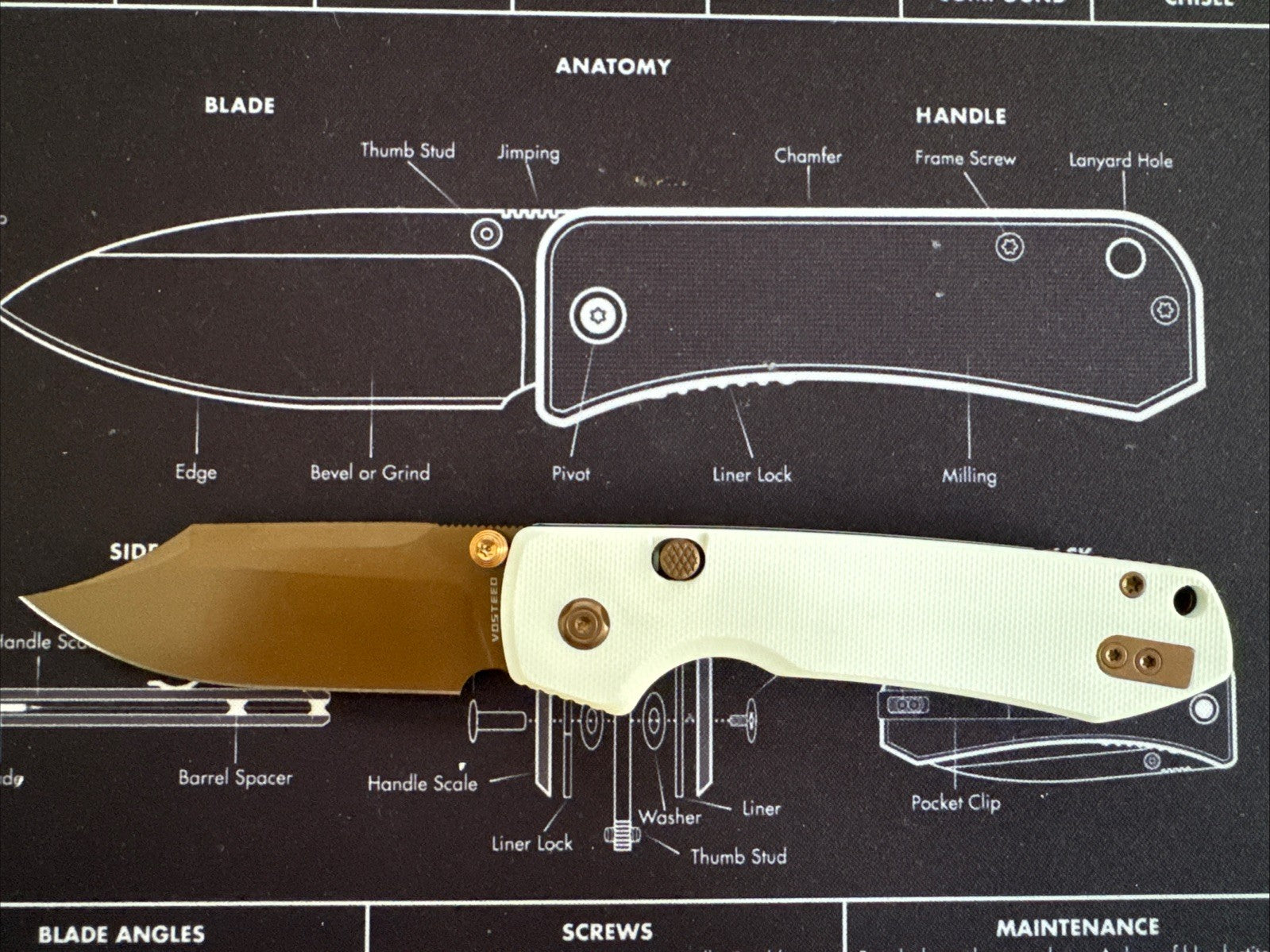 Vosteed Raccoon 2.0 Copper Dune White G10 Handle Folding Knife