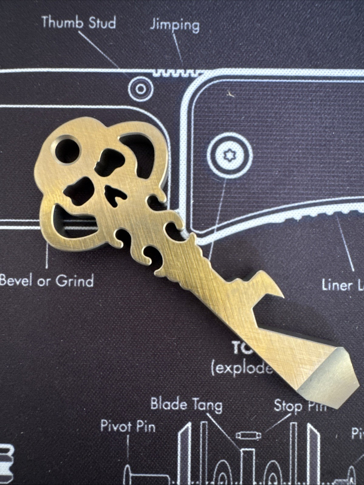 Chaves Knives Titanium Anodized Bronze Color Skeleton Key Prybar  - Brand New!