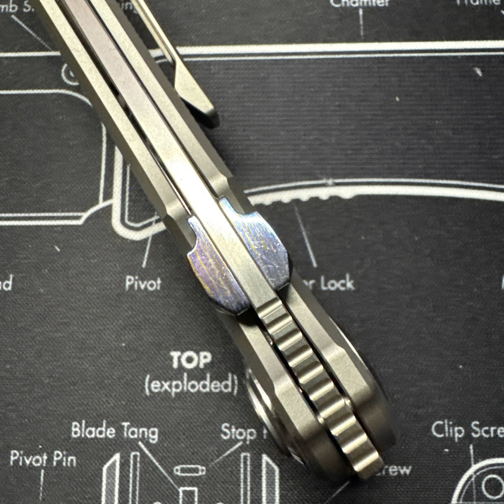 Dreamtech Folding Knife Tanto M390 Milled Titanium Folder 3915TG Timascus Thumb