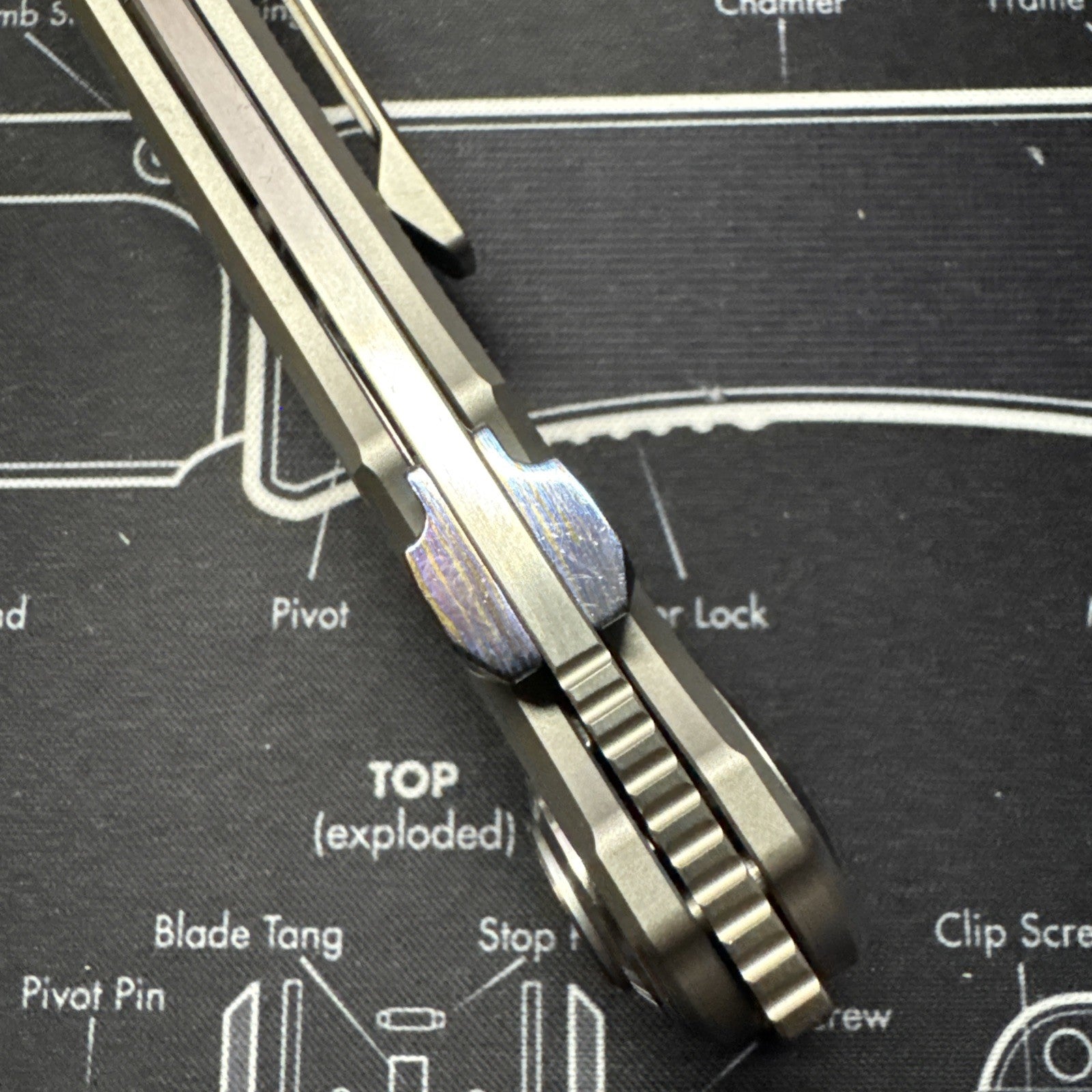 Dreamtech Folding Knife Tanto M390 Milled Titanium Folder 3915TG Timascus Thumb