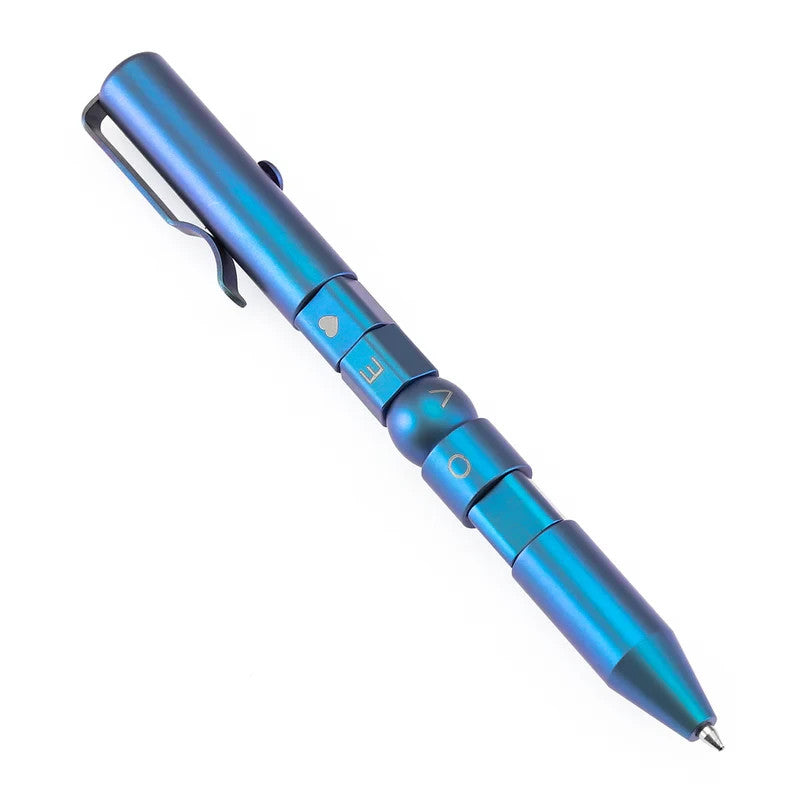 Kansept EDC Customizer Bolt Action Blue Anodized Titanium Pen with 'LOVE' Patter