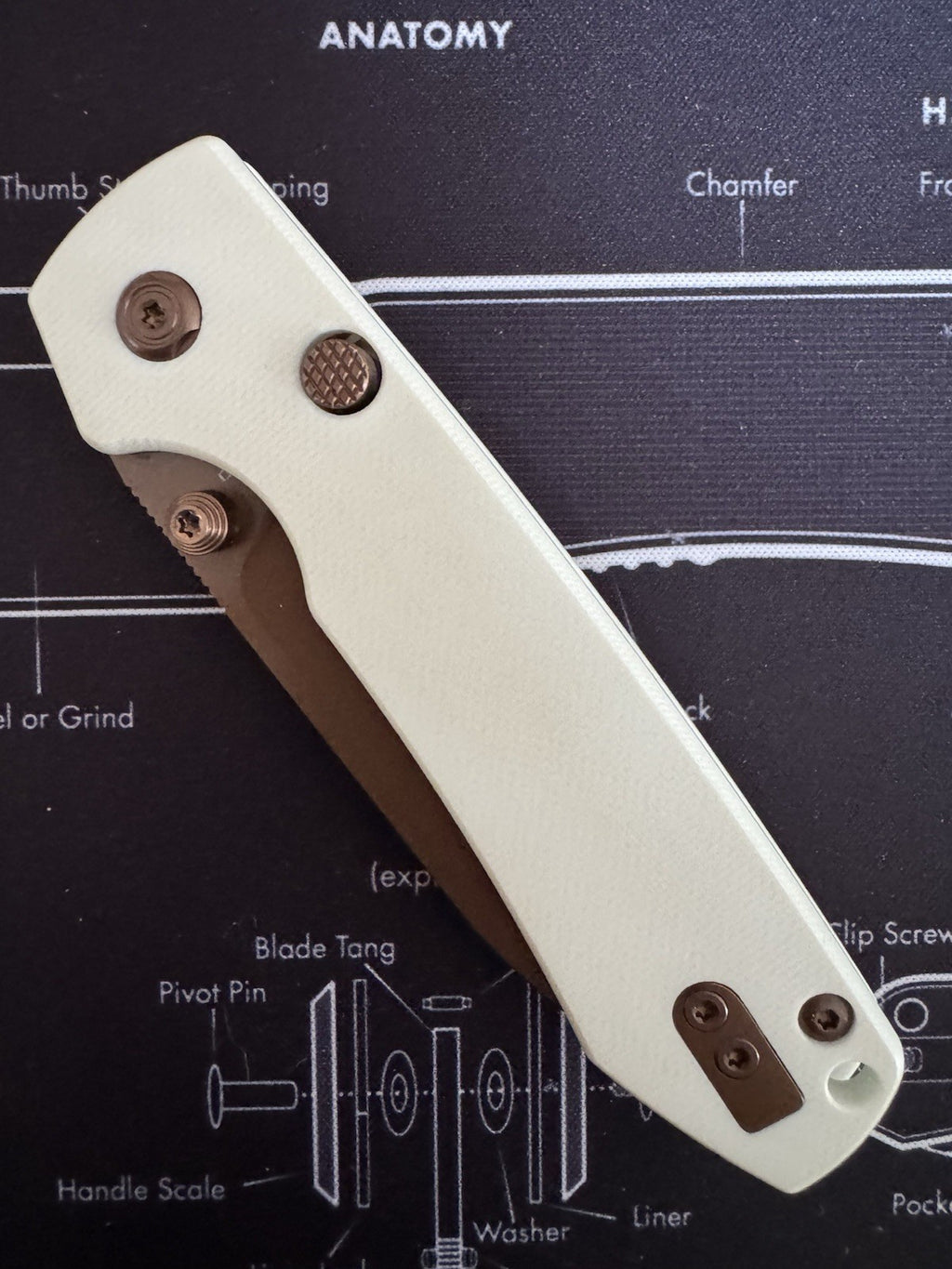 Vosteed Raccoon Folding Knife White G10 Handle 14C28N Plain Copper Dune A2913