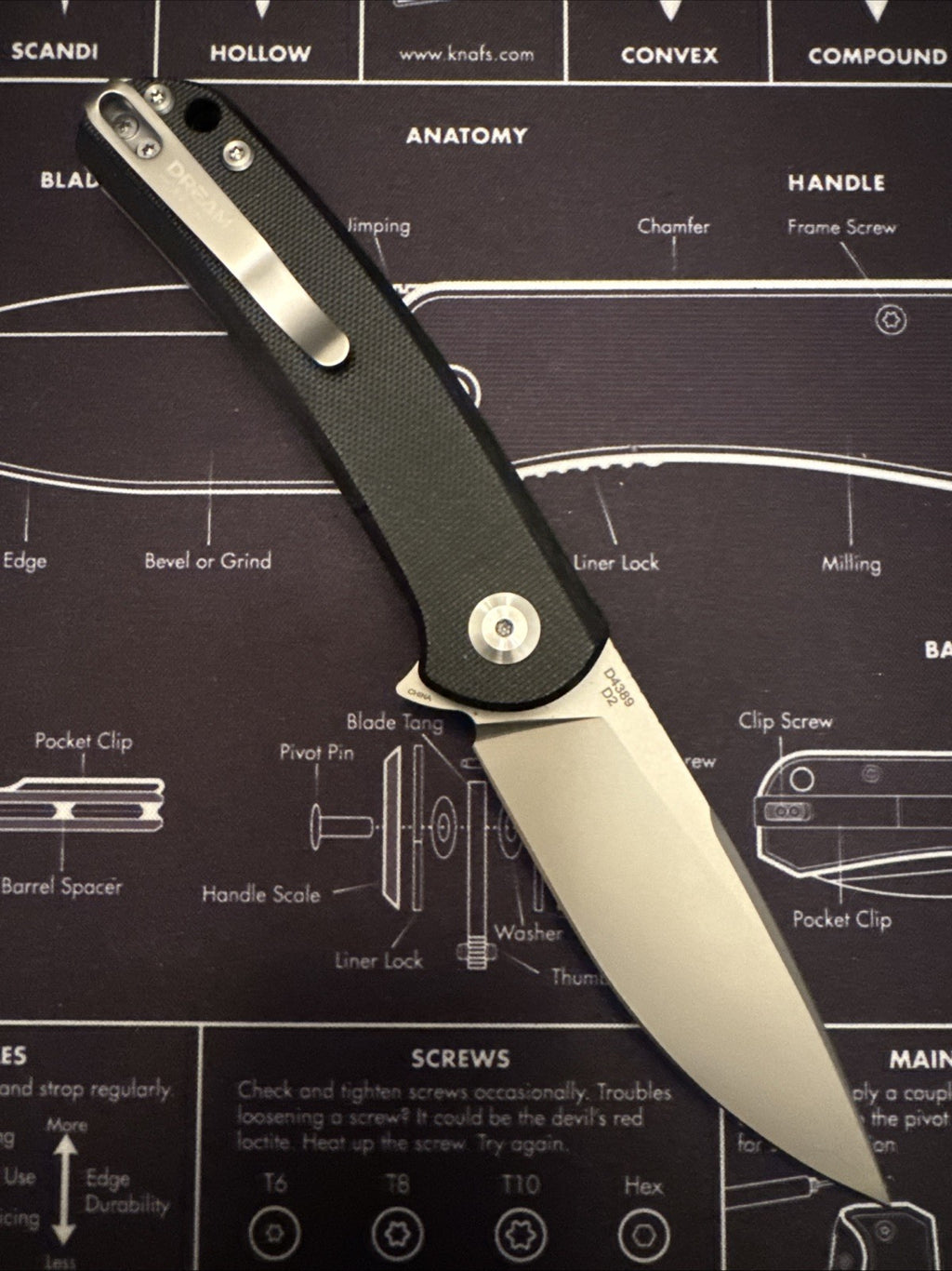 Dreamtech, Button Lock System, Black G10 Handle, D2 Blade D4389GB