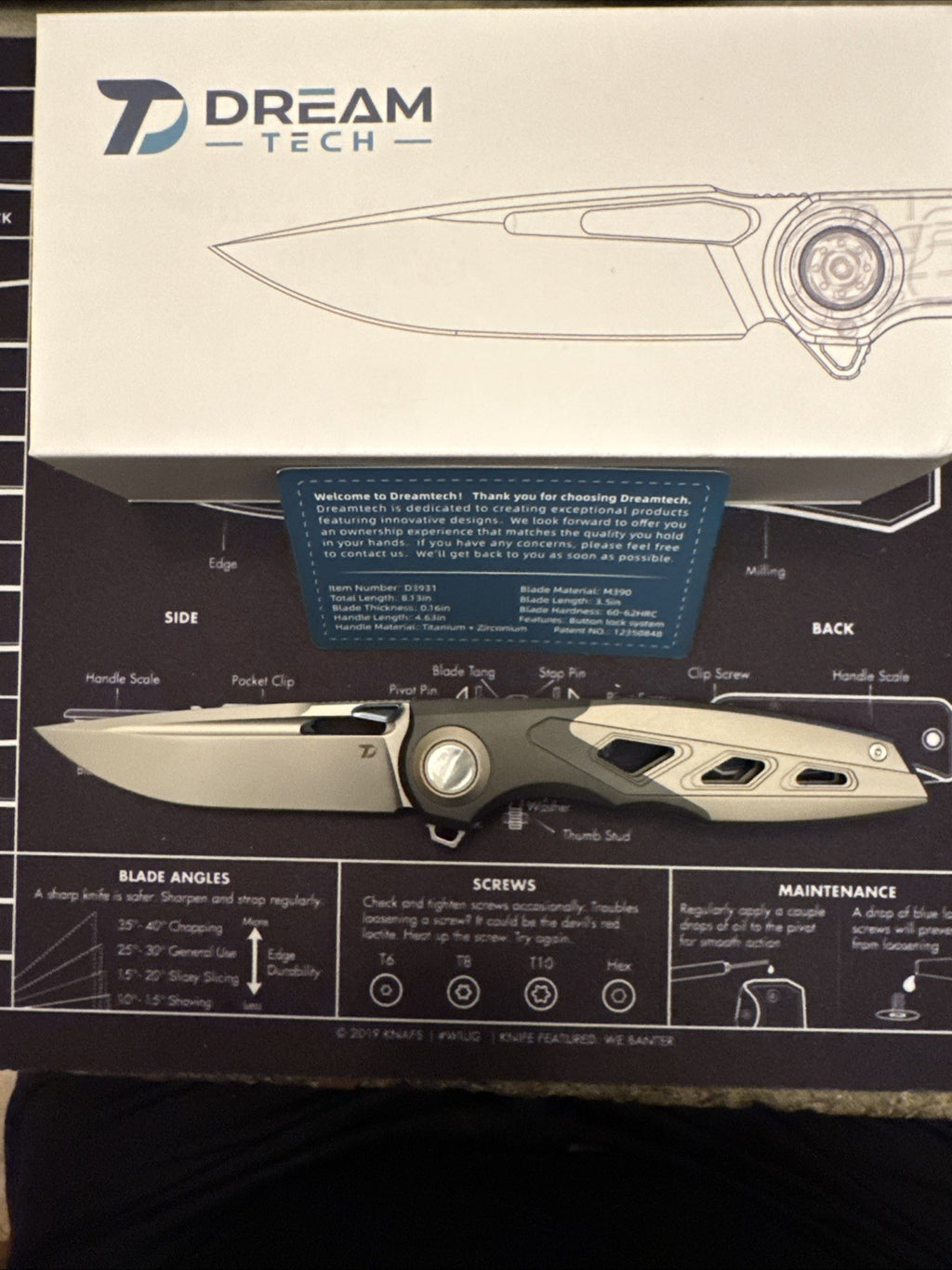 Dreamtech M390 Blade, Button Lock, Titanium + Zirconium Handle,  Model: D4281G