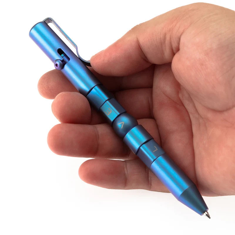 Kansept EDC Customizer Bolt Action Blue Anodized Titanium Pen with 'LOVE' Patter