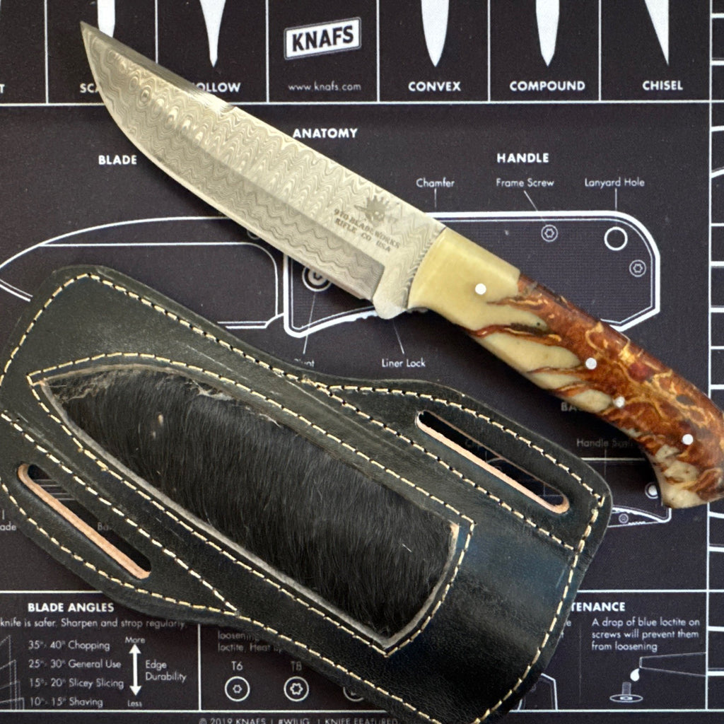 USA MADE Fixed blade - Damascus Blade - Pine Cone Handlle - 970 Bladeworks
