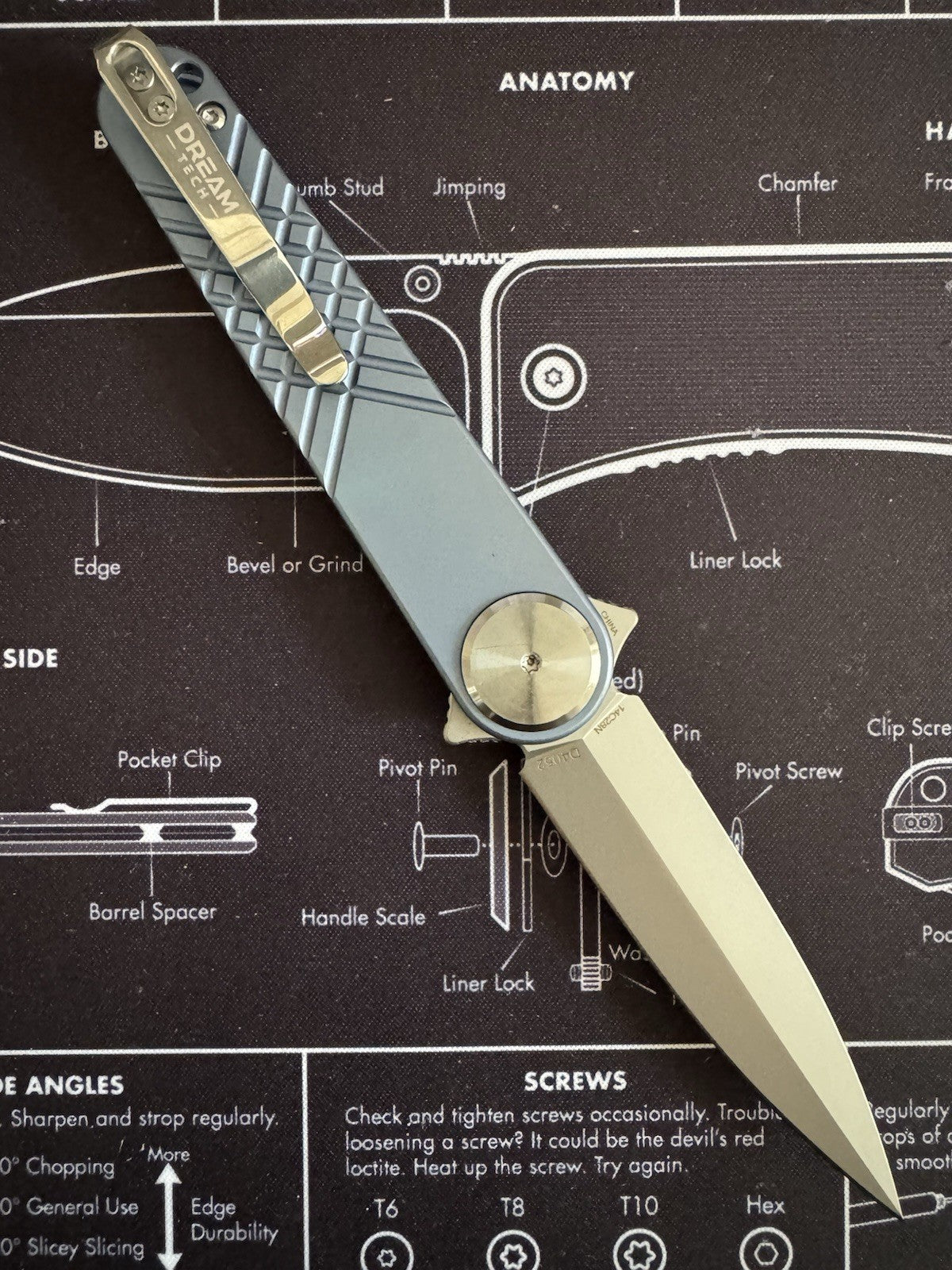 Shot Show Prototype / demo Dreamtech Blue Titanium, 14c28n Blade, Dagger,