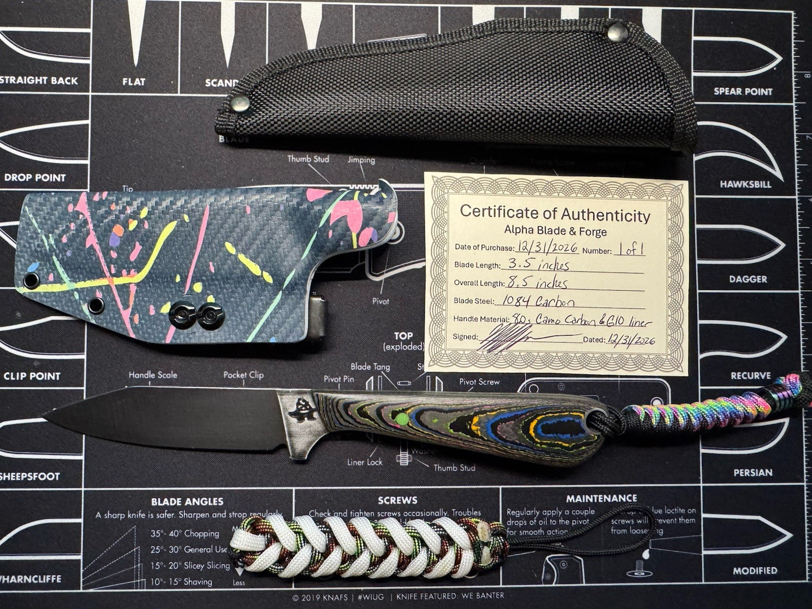 Custom 1 Of 1 - Camp Fixed Blade 80s Camo Carbon - G10 Liner - 1084 Carbon