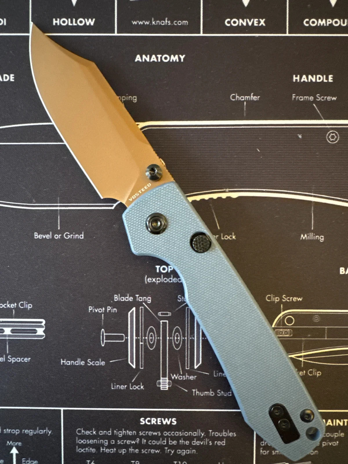 Vosteed Raccoon Copper Dune Dark Blue G10 Handdle Folding Knife