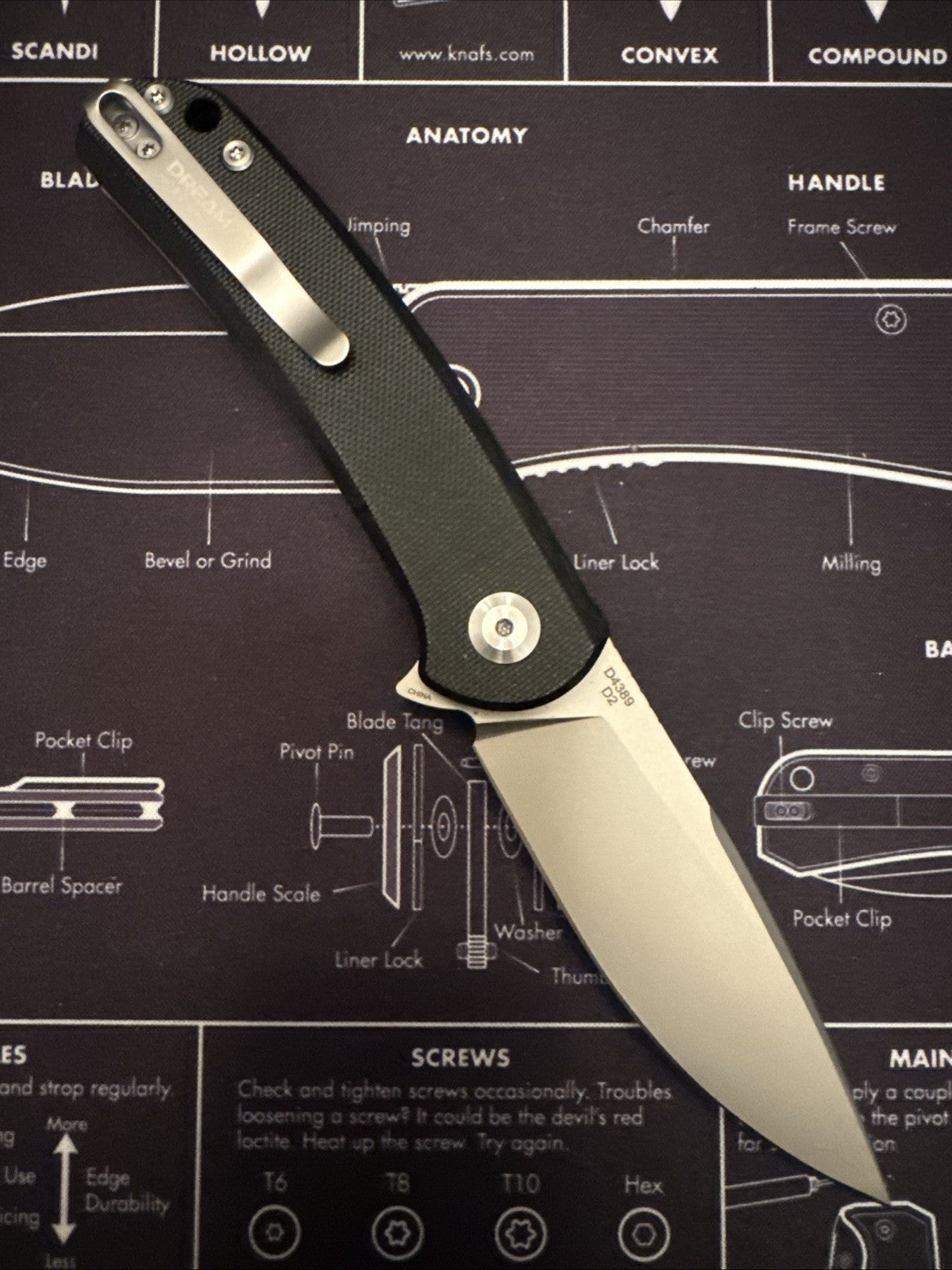 Dreamtech, Button Lock System, Black G10 Handle, D2 Blade