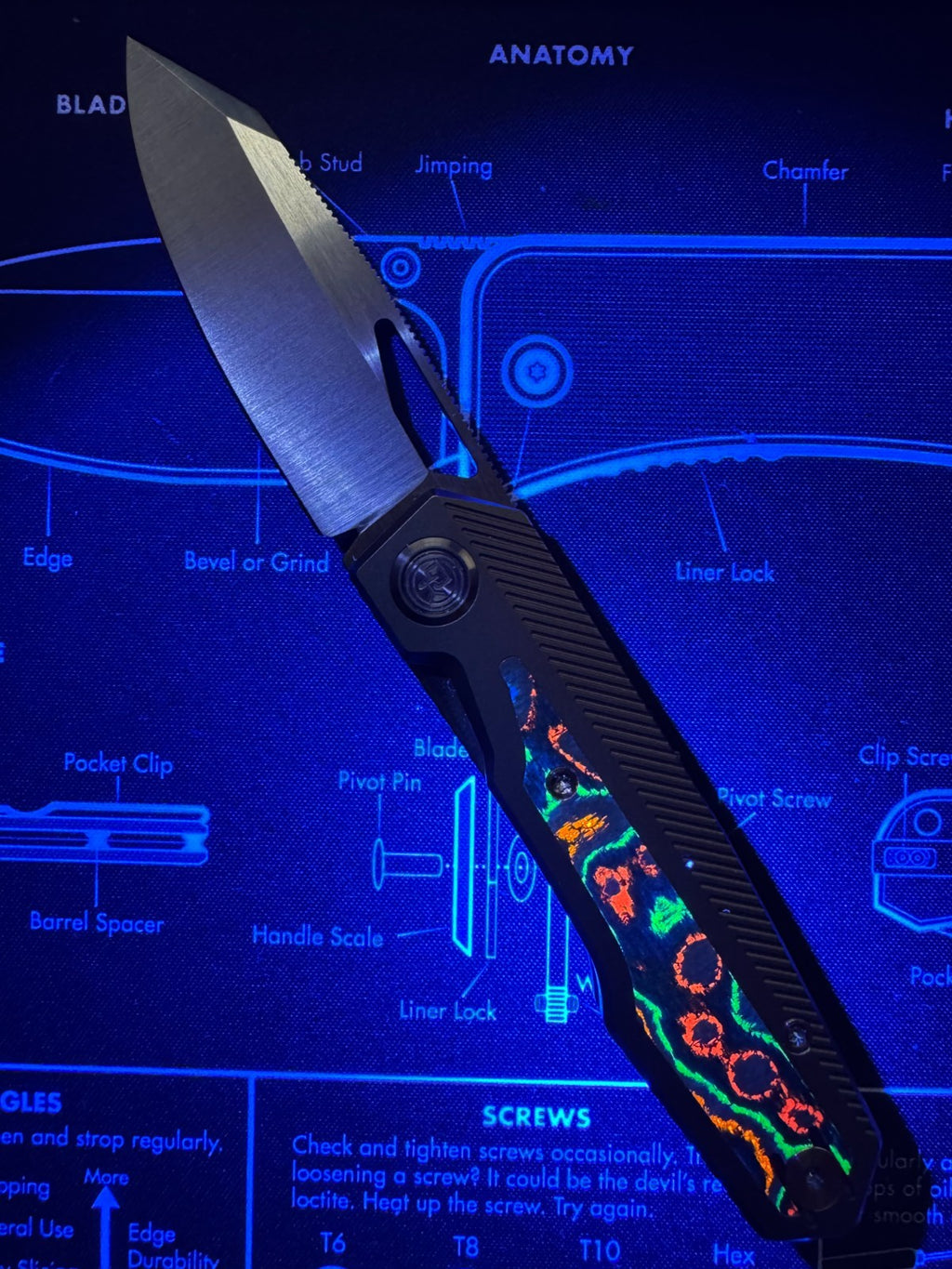 Divo Knives Exclusive Saloon: Beadblasted Titanium CamoCarbon 80's Belt Satin S9