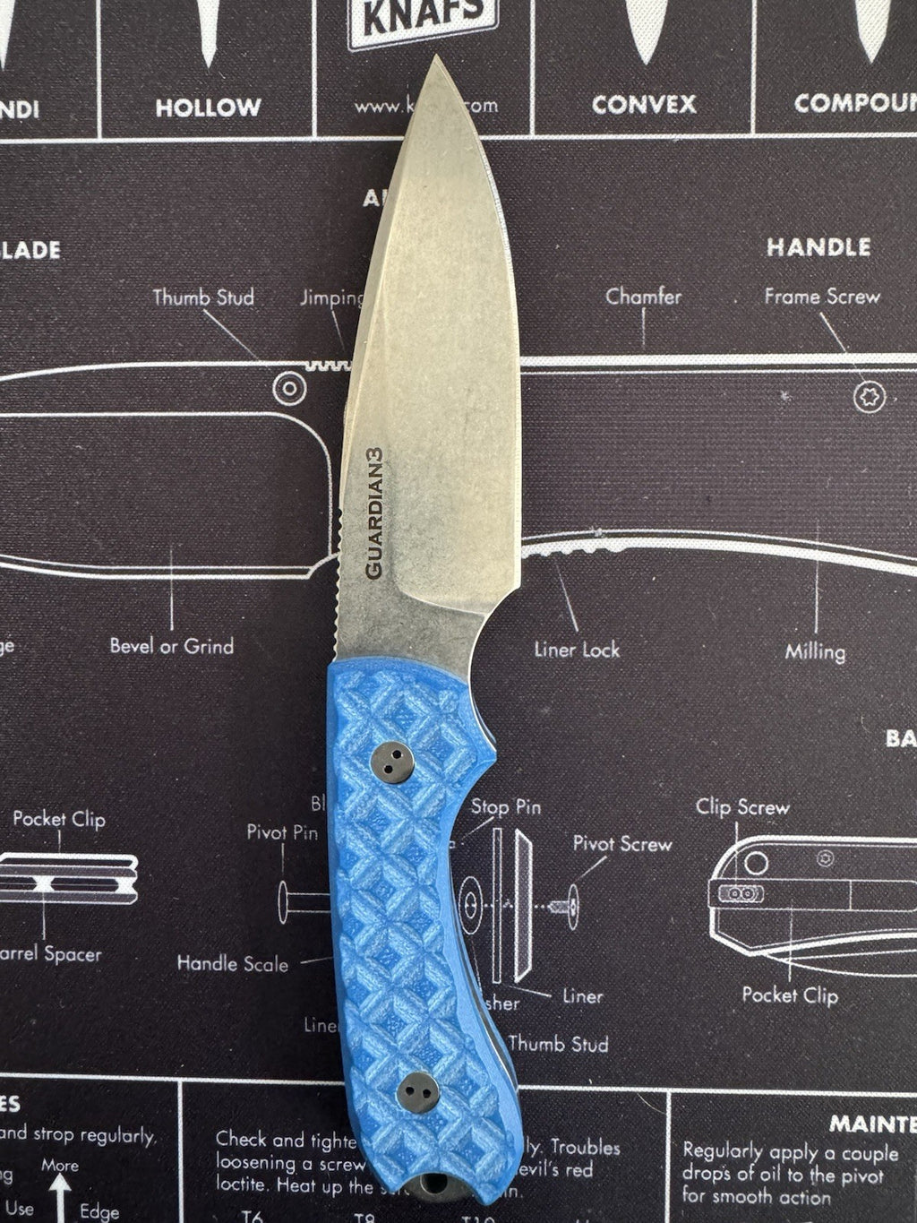 Bradford Guardian 3 Patriot Blue Textured N690 Steel W Leather Sheath