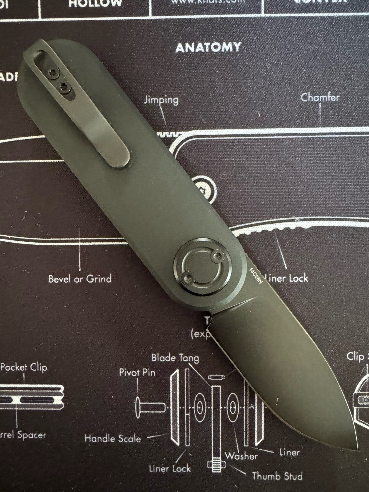 Vosteed Corgi V Folding Knife Black Aluminum Handle 14C28N Drop Point A3701