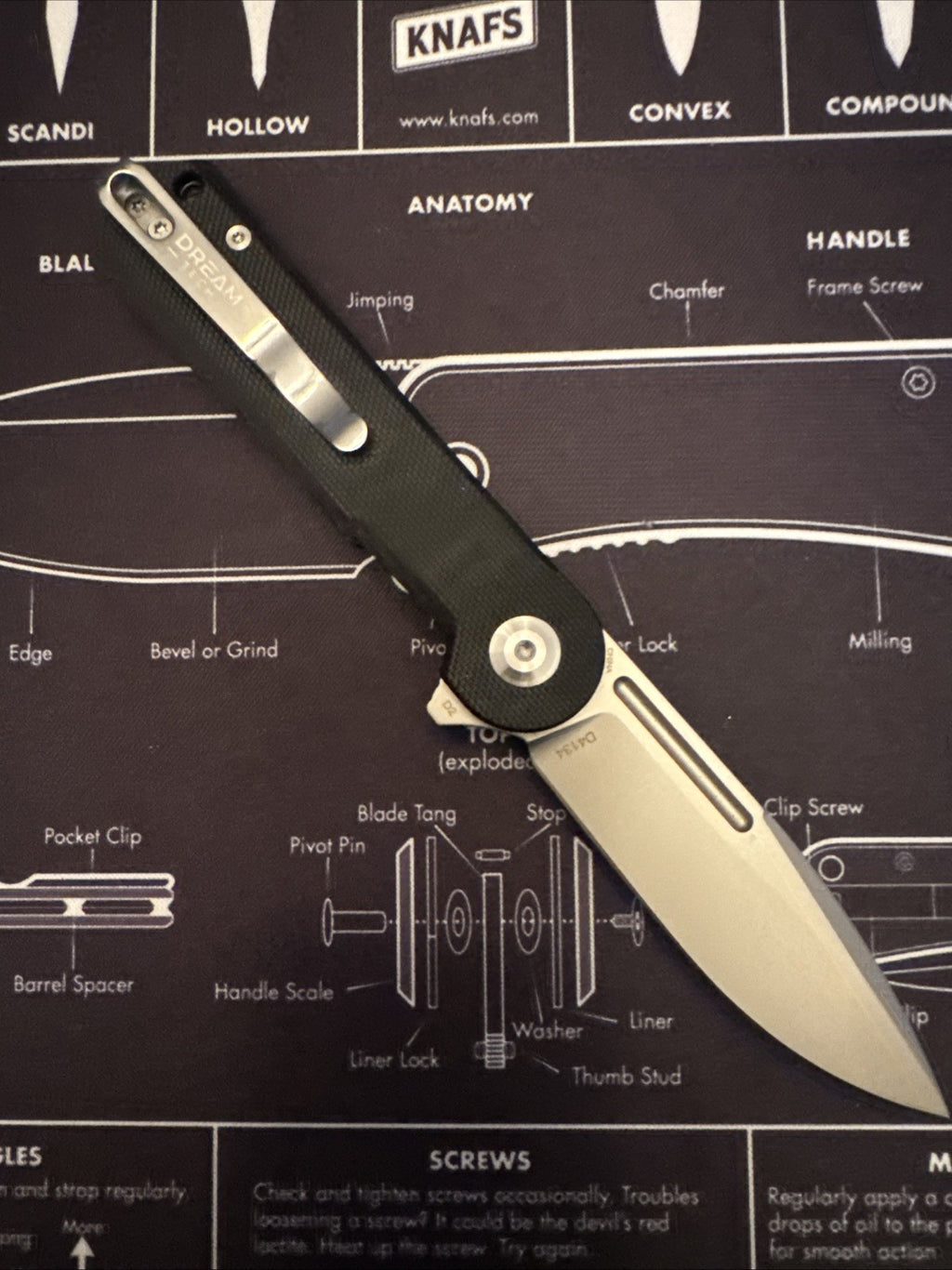Dreamtech, Titanium Toothpick, Button Lock, Black G10 Handle, D2 Blade,D4134GB