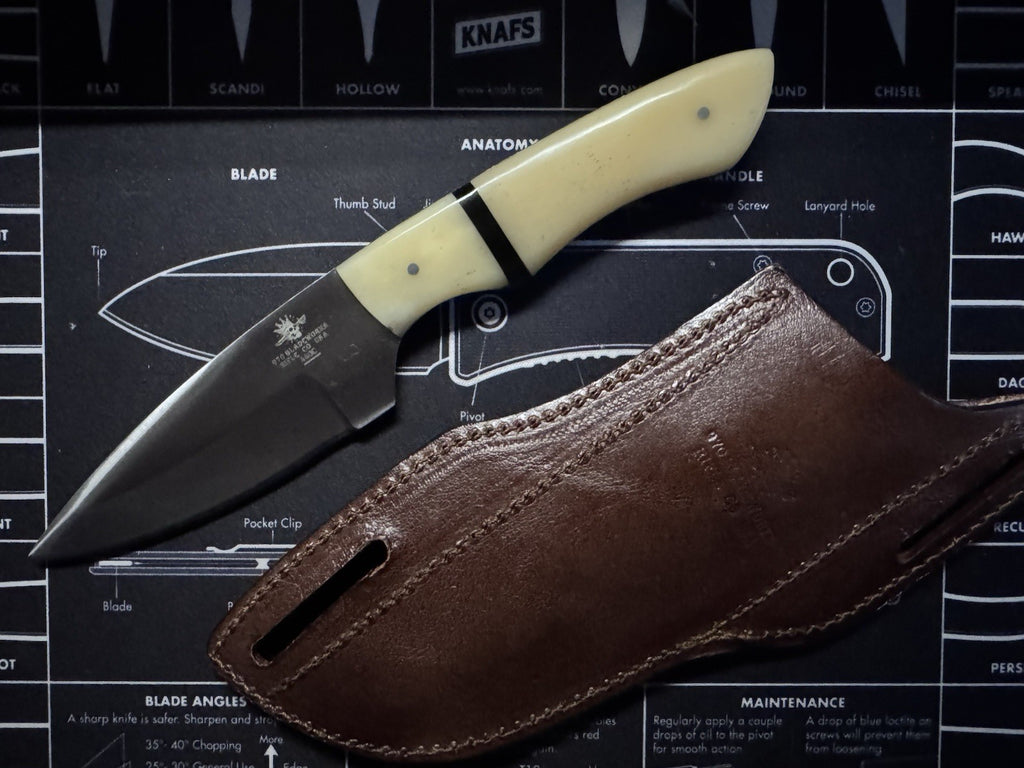 970 BladeWorks Handmade Hand Forged Hunting Knife Bone Handle w/ Cross Sheath
